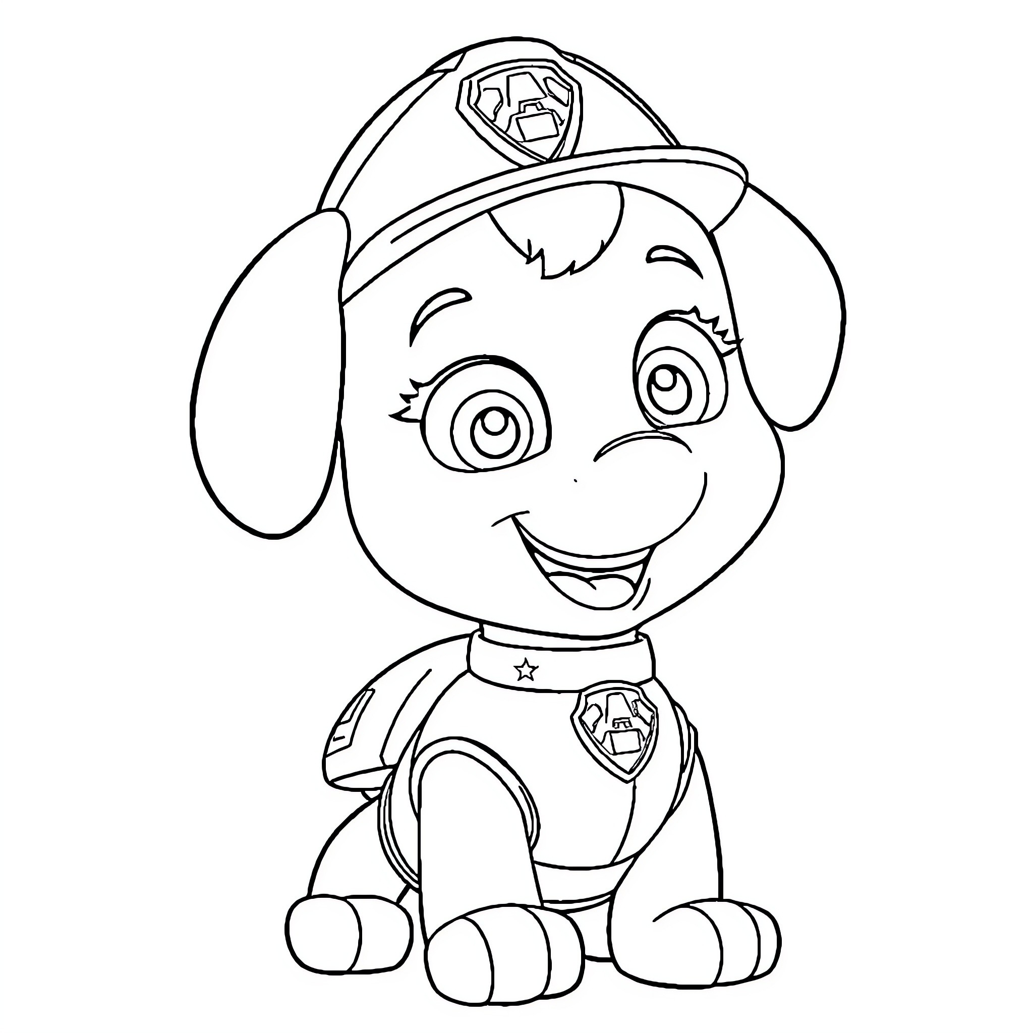 Stella the Pup's Playful Adventure Coloring Page (free black-and-white line drawing printable PDF for all, from beginners to advanced learners, including children, teens, adults, and seniors)