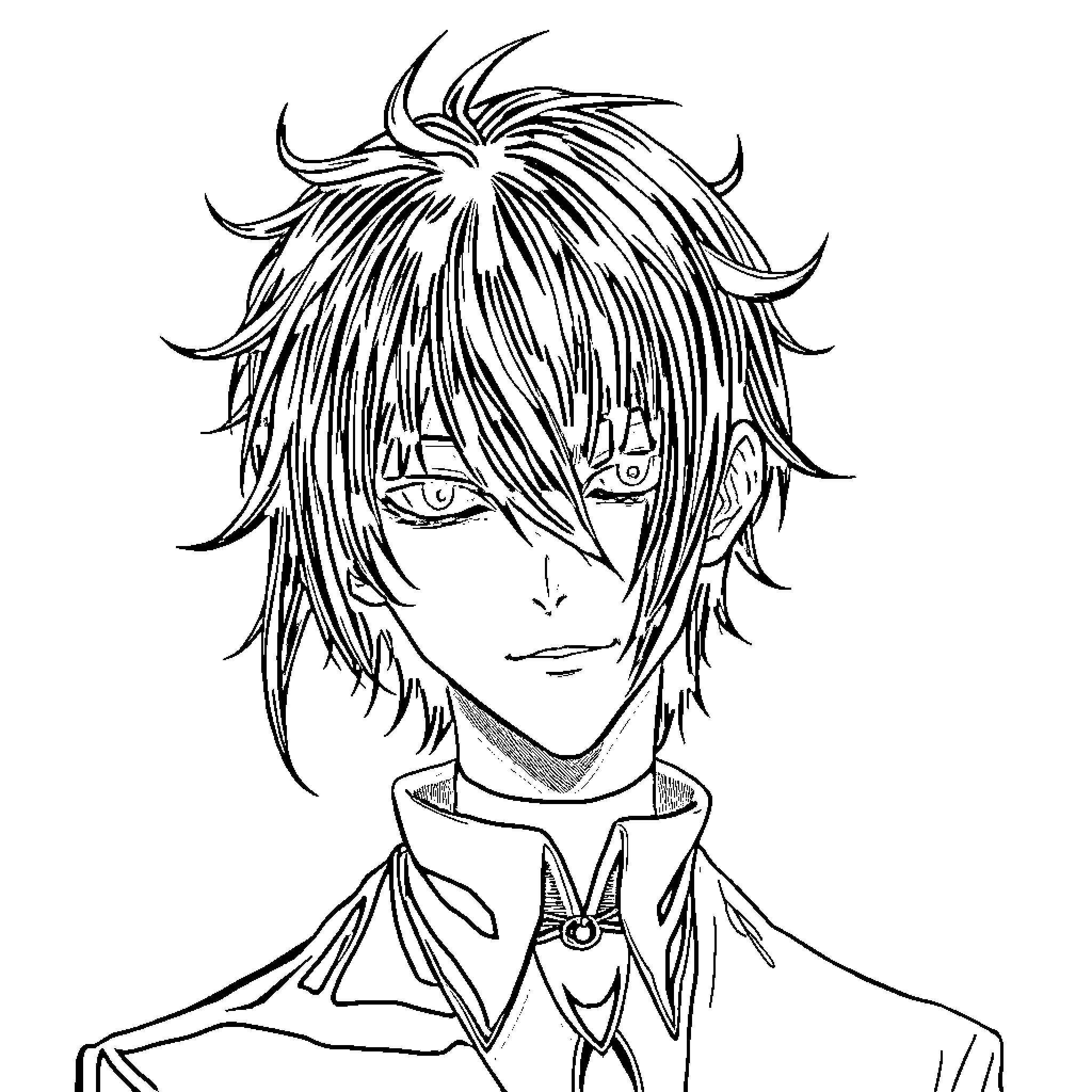 Tokyo Ghoul: Intense Gaze of an Anime Character Coloring Page (free black-and-white line drawing printable PDF for all, from beginners to advanced learners, including children, teens, adults, and seniors)