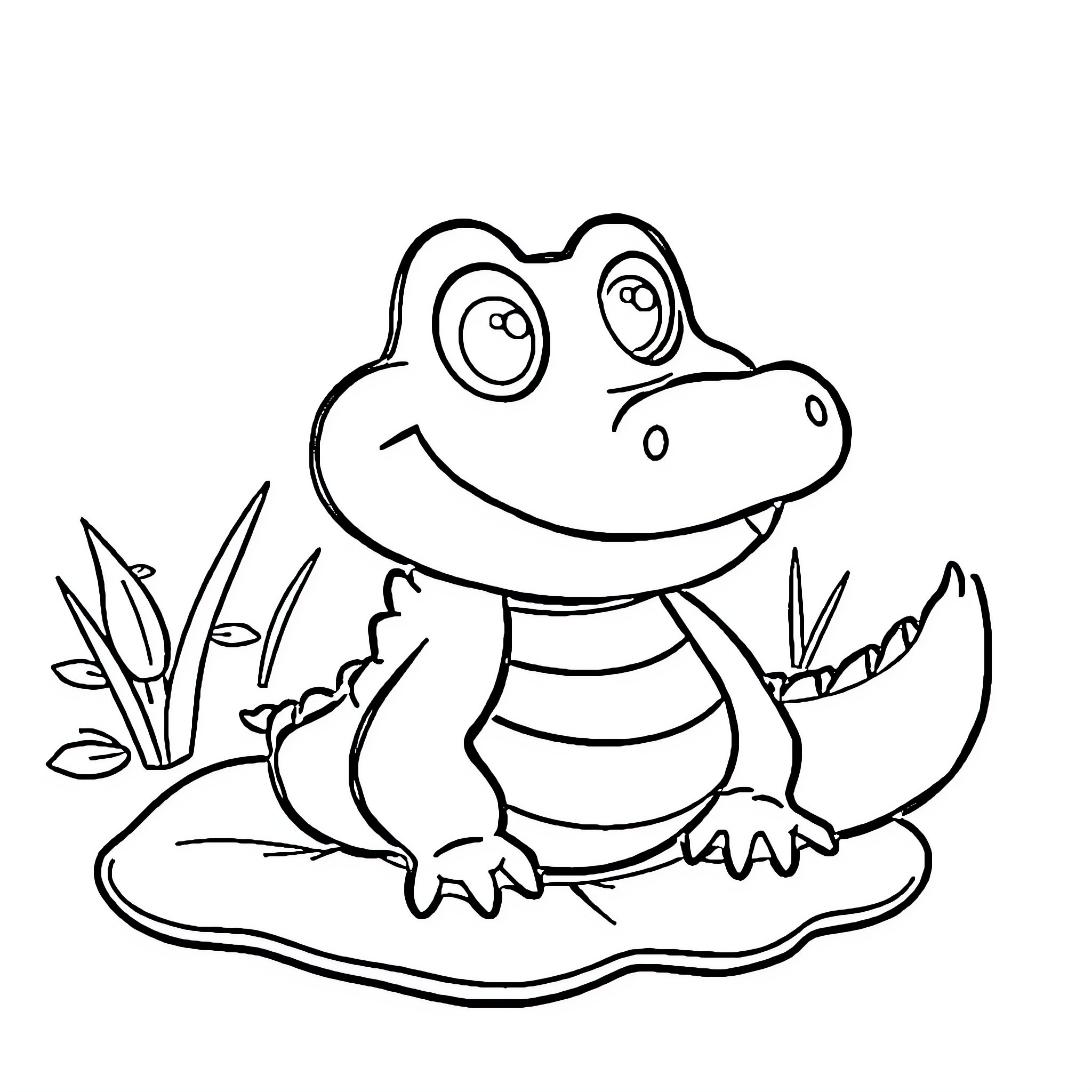 Alligator resting in the swamp Coloring Page (free black-and-white line drawing printable PDF for all, from beginners to advanced learners, including children, teens, adults, and seniors)