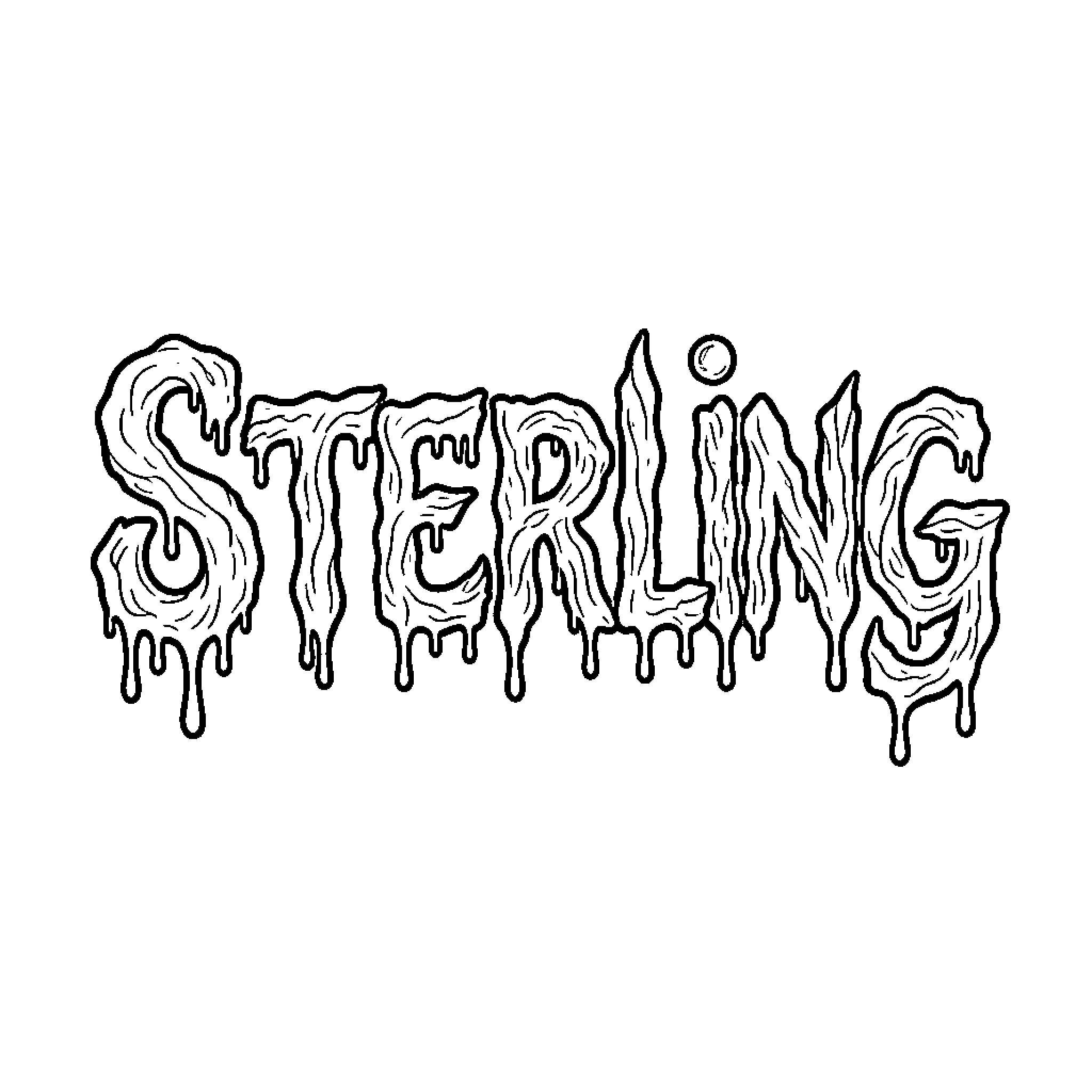 Sterling's Dripping Artistic Text Coloring Page (free black-and-white line drawing printable PDF for all, from beginners to advanced learners, including children, teens, adults, and seniors)