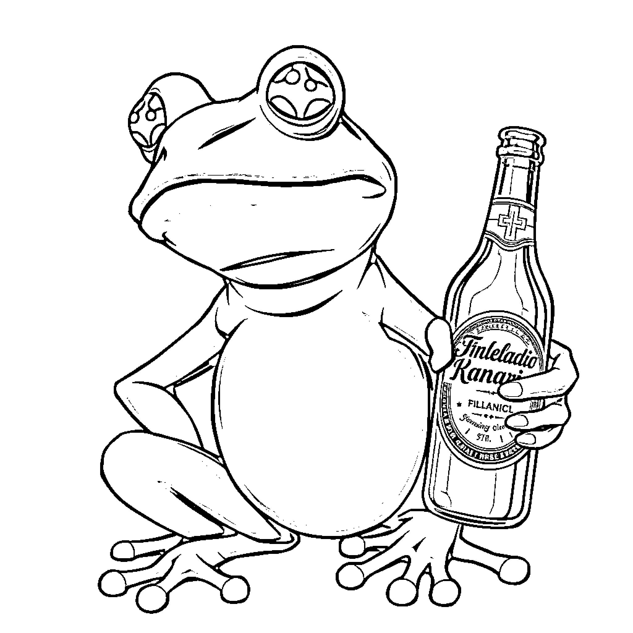 Pepe the Frog drinks a Pellanicorni Coloring Page (free black-and-white line drawing printable PDF for all, from beginners to advanced learners, including children, teens, adults, and seniors)