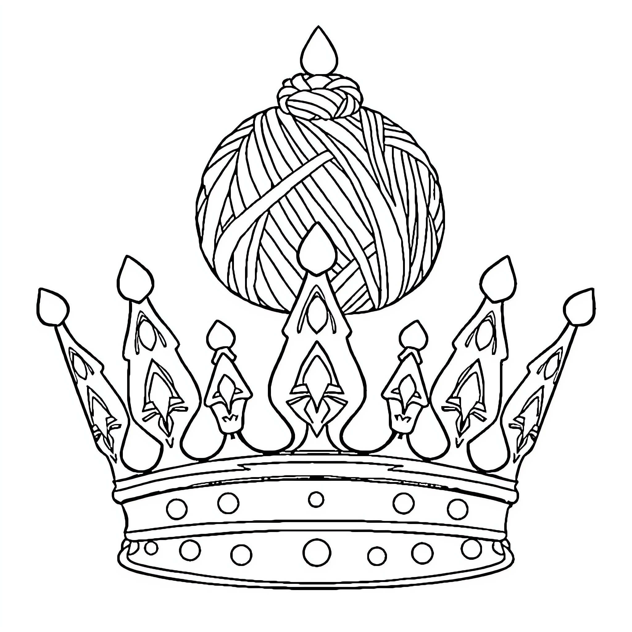 Crown featuring intricate patterns and shapes Coloring Page (free black-and-white line drawing printable PDF for all, from beginners to advanced learners, including children, teens, adults, and seniors)
