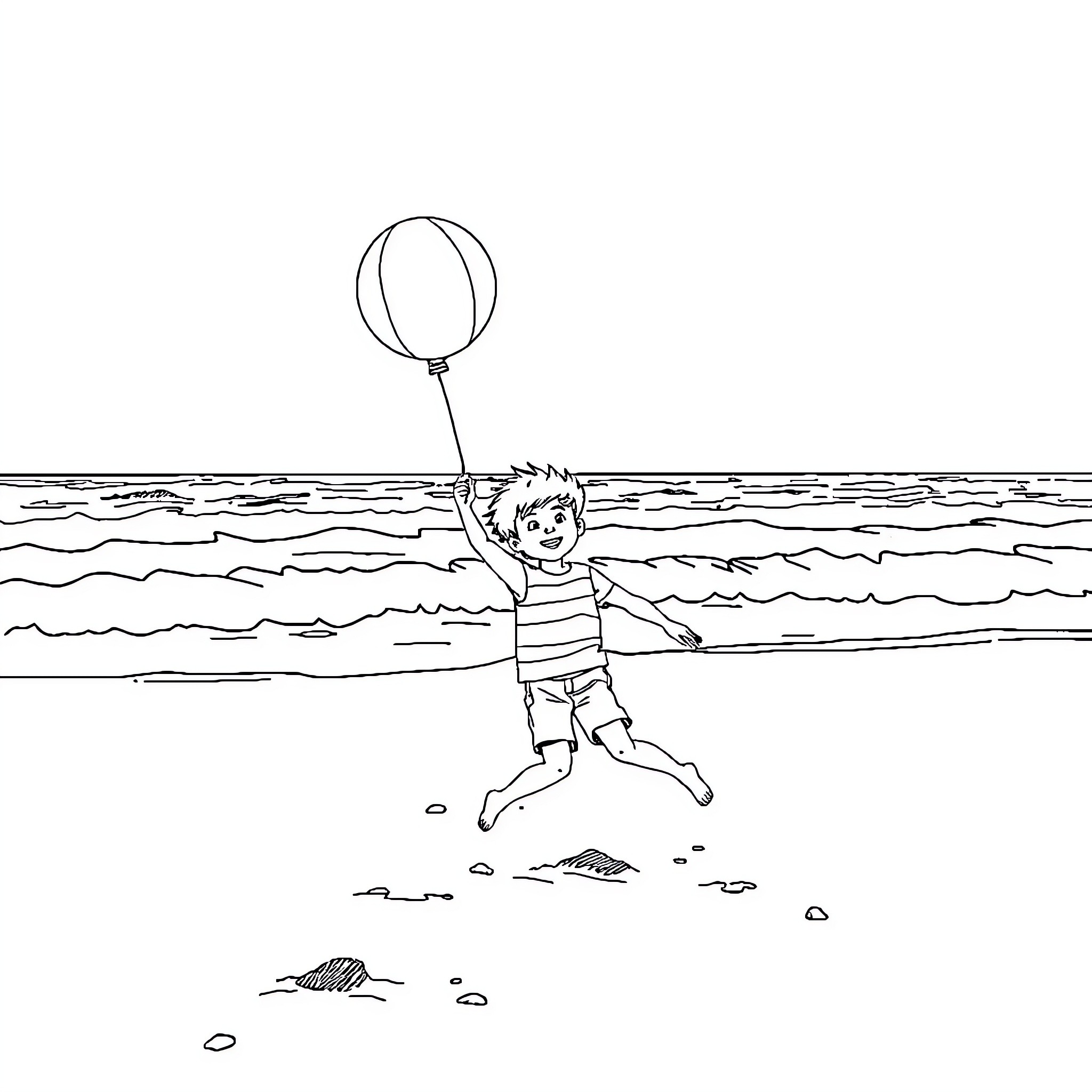 Wednesday Adams playing with beach ball in the ocean Coloring Page (free black-and-white line drawing printable PDF for all, from beginners to advanced learners, including children, teens, adults, and seniors)