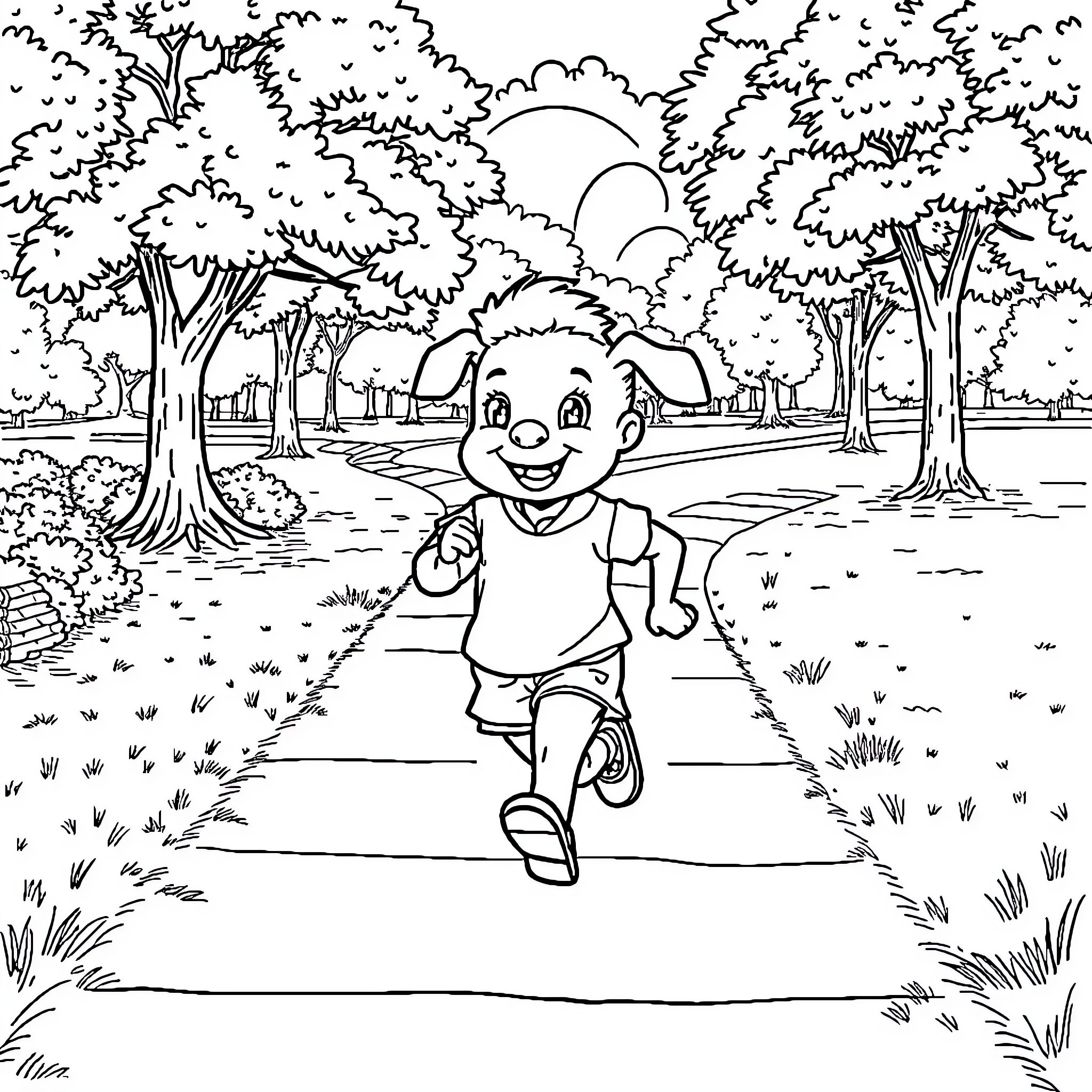 Sipho Naki enjoying a walk in the park Coloring Page (free black-and-white line drawing printable PDF for all, from beginners to advanced learners, including children, teens, adults, and seniors)