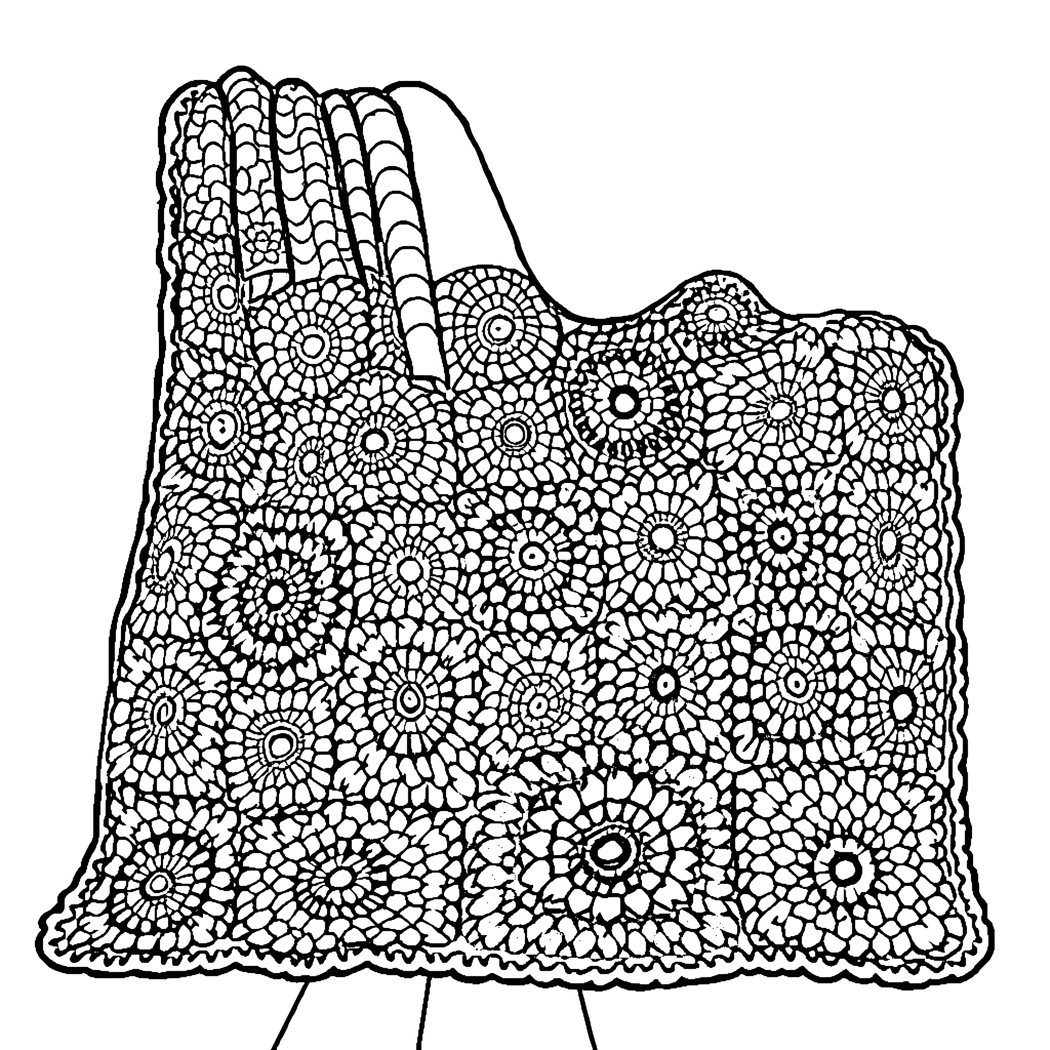 Afghan floral and geometric pattern design Coloring Page (free black-and-white line drawing printable PDF for all, from beginners to advanced learners, including children, teens, adults, and seniors)