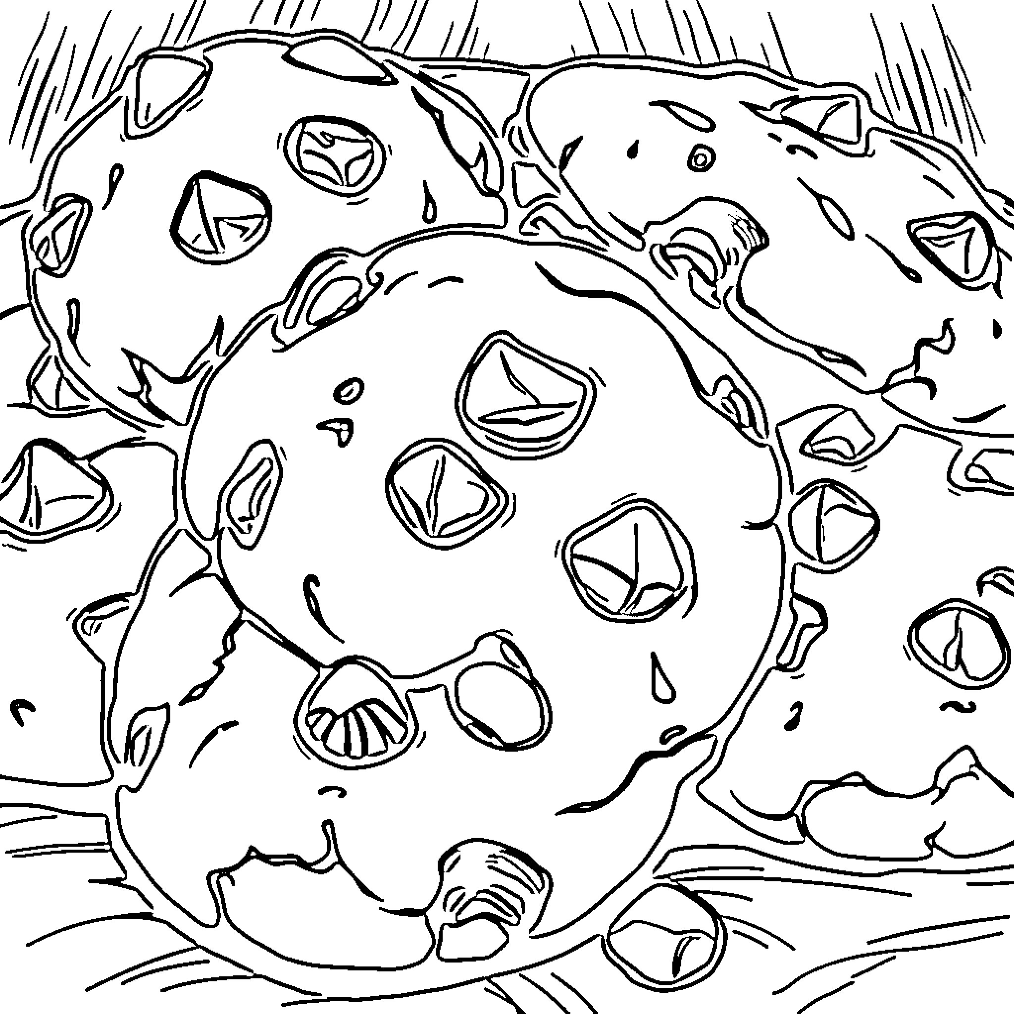 Chocolate Chip Cookie Dough Mixing Coloring Page (free black-and-white line drawing printable PDF for all, from beginners to advanced learners, including children, teens, adults, and seniors)