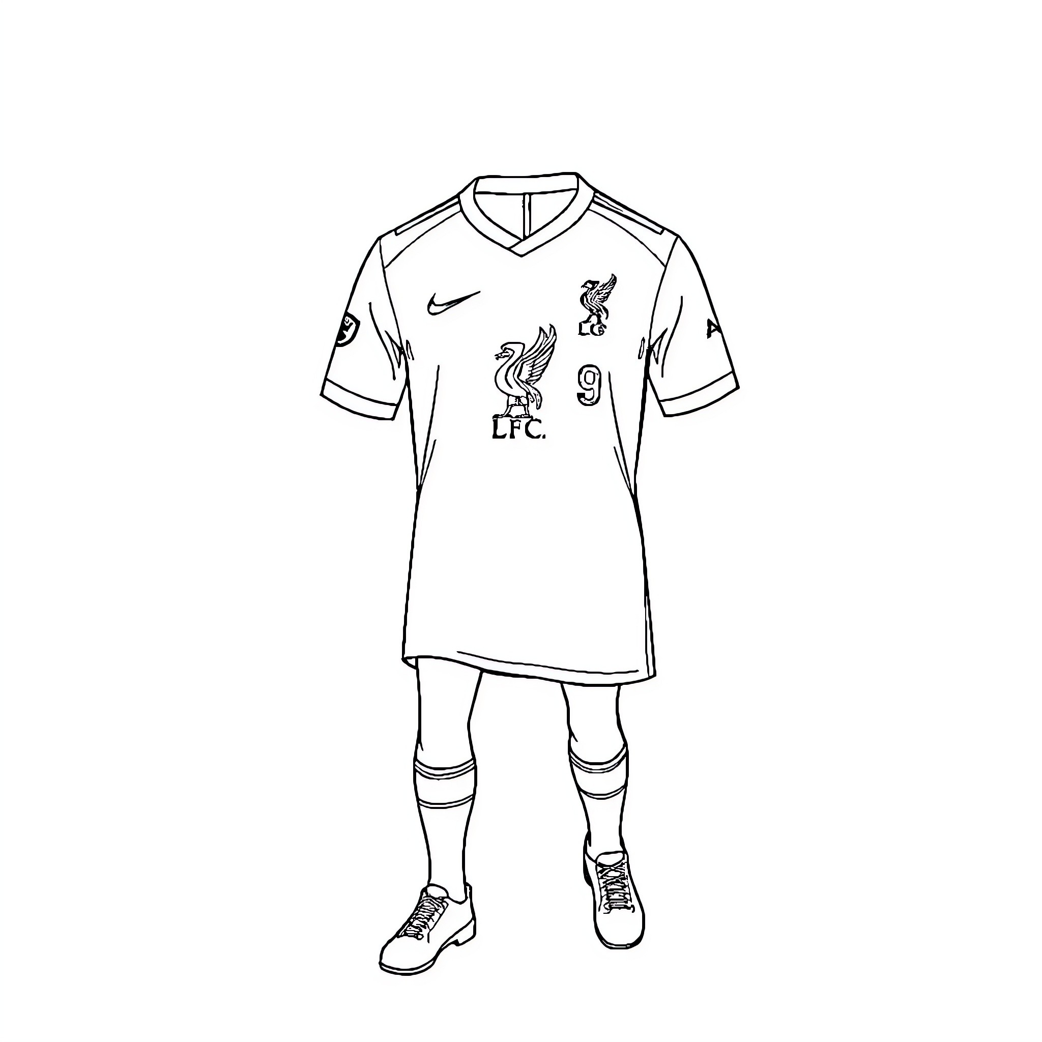Liverpool FC players in uniforms on the field Coloring Page (free black-and-white line drawing printable PDF for all, from beginners to advanced learners, including children, teens, adults, and seniors)