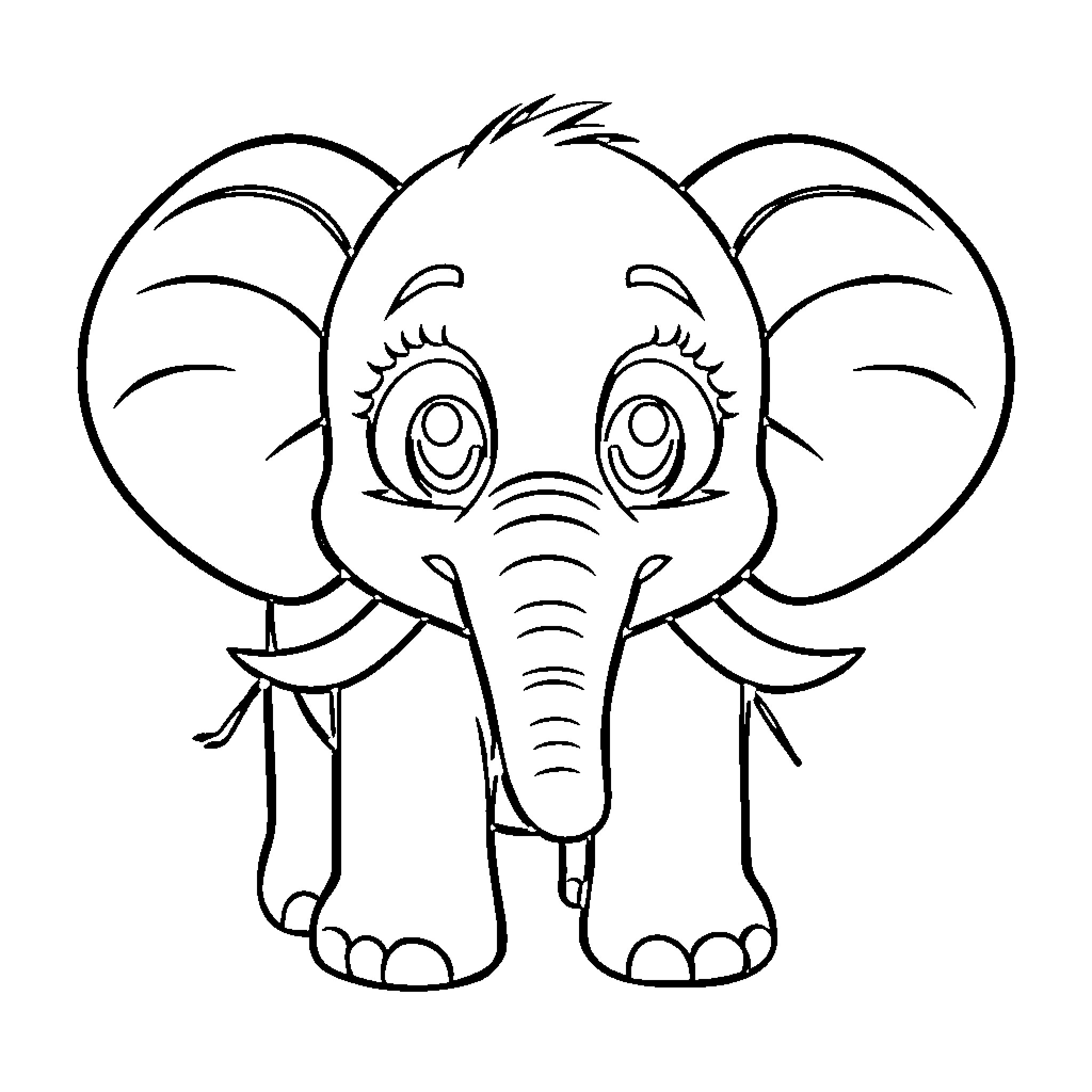 Elephant in a Cute and Whimsical Pose Coloring Page (free black-and-white line drawing printable PDF for all, from beginners to advanced learners, including children, teens, adults, and seniors)
