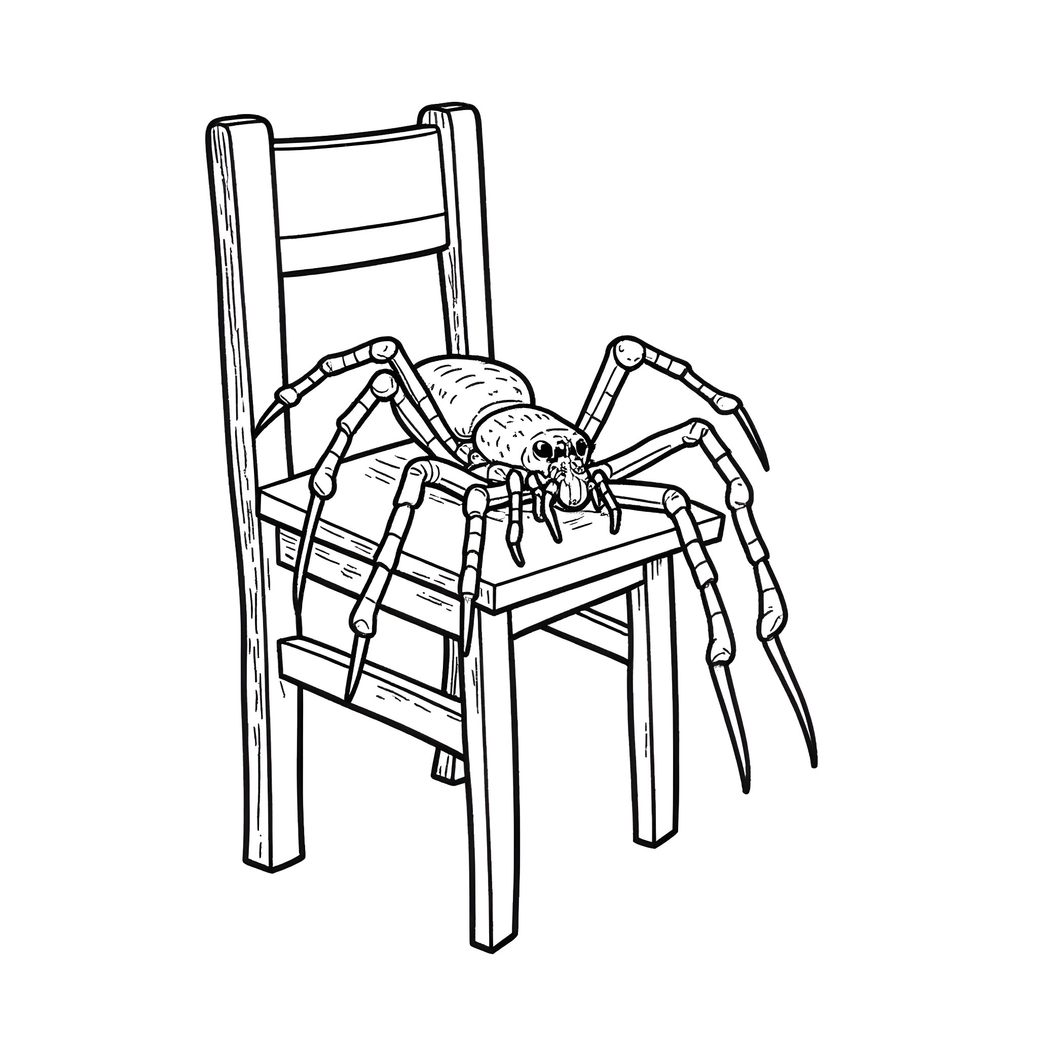 Spider crawling on a chair Coloring Page (free black-and-white line drawing printable PDF for all, from beginners to advanced learners, including children, teens, adults, and seniors)
