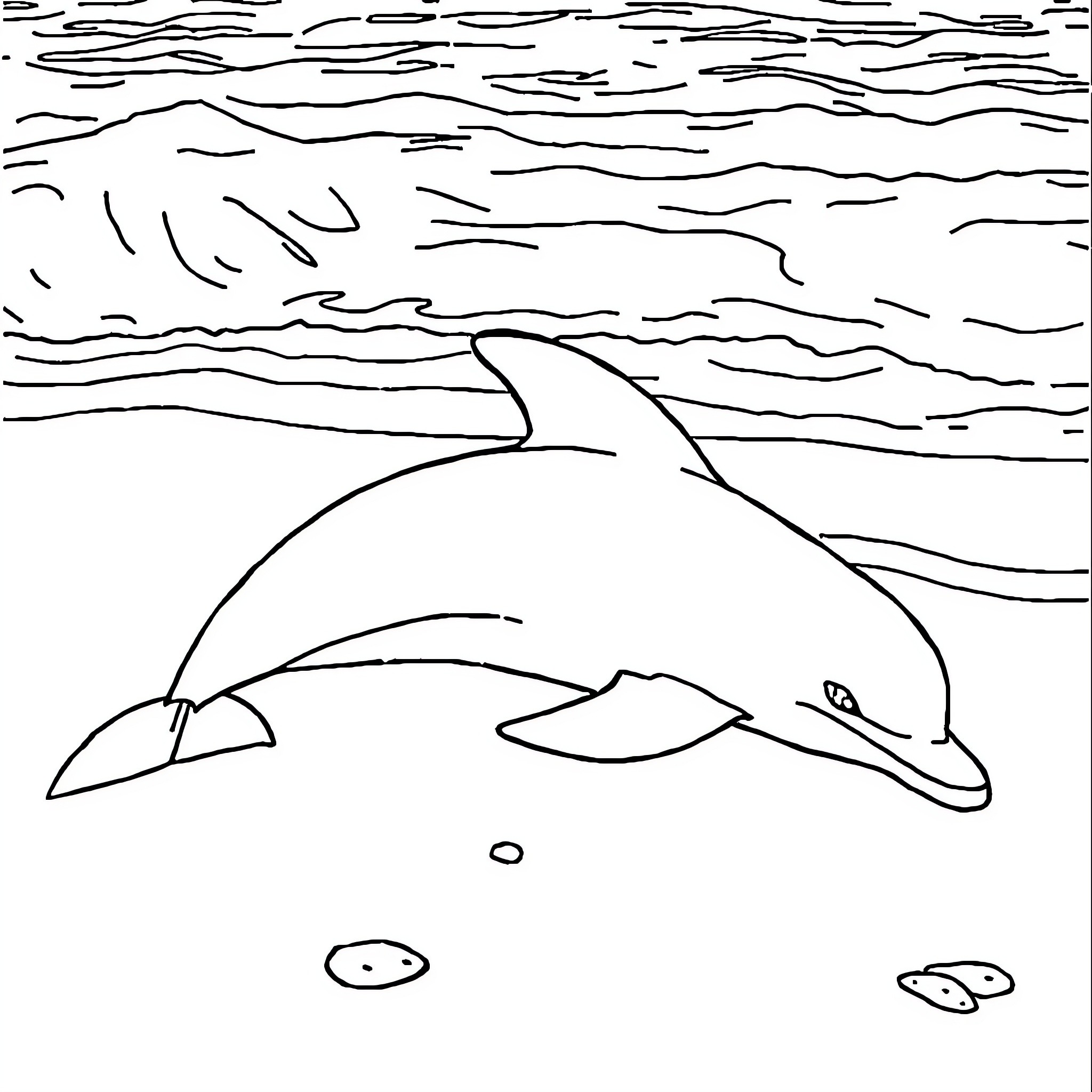 Dolphin swimming gracefully in the ocean Coloring Page (free black-and-white line drawing printable PDF for all, from beginners to advanced learners, including children, teens, adults, and seniors)