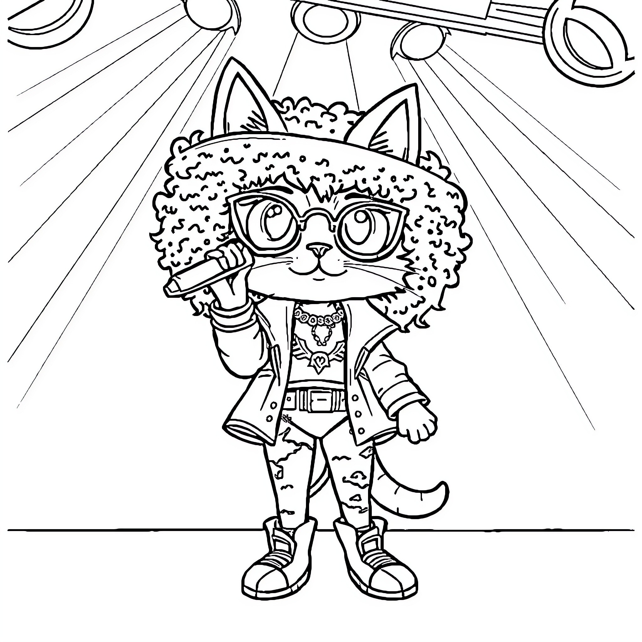 Doja Cat in a Playful Outfit with Accessories Coloring Page (free black-and-white line drawing printable PDF for all, from beginners to advanced learners, including children, teens, adults, and seniors)