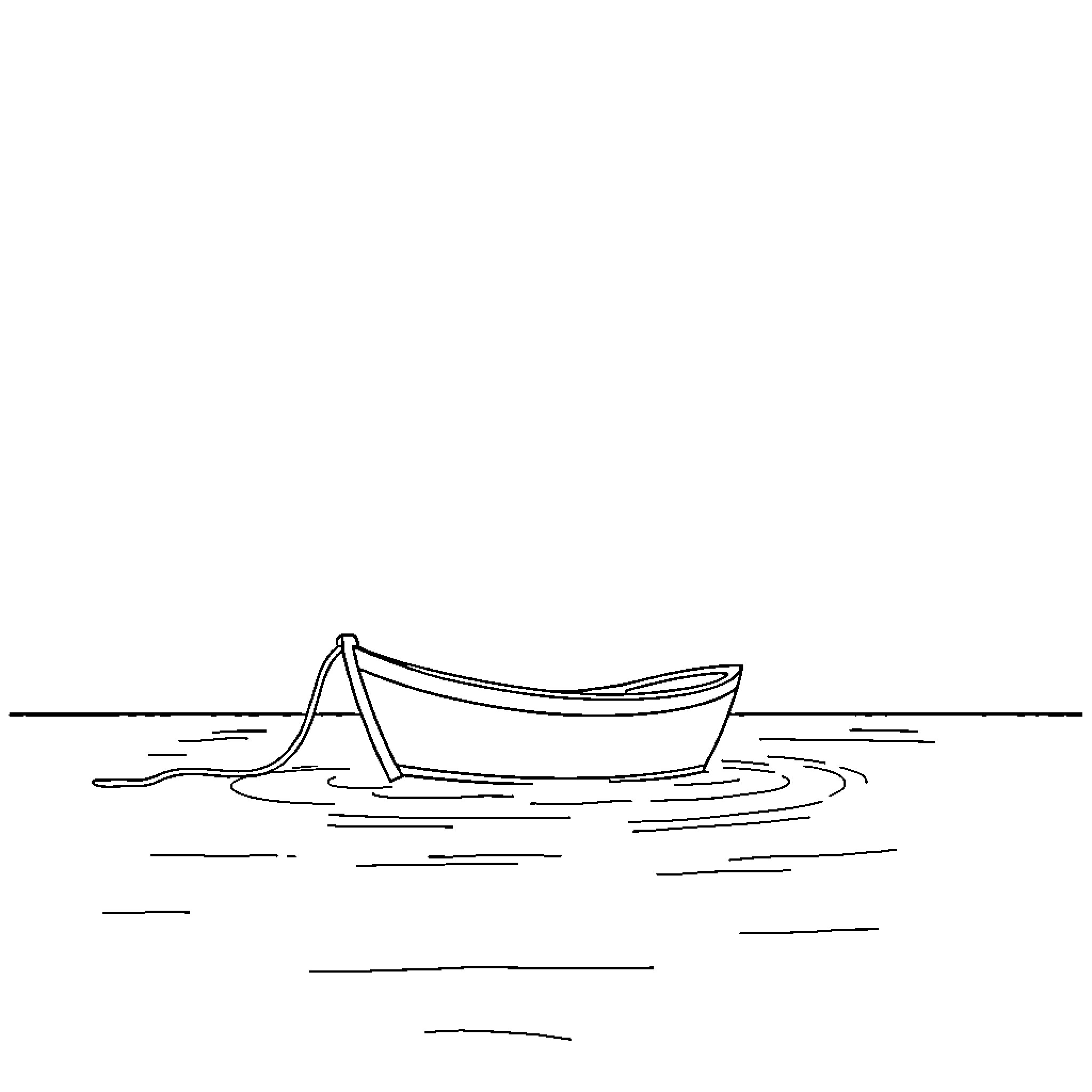 Boat drifting peacefully on calm waters Coloring Page (free black-and-white line drawing printable PDF for all, from beginners to advanced learners, including children, teens, adults, and seniors)