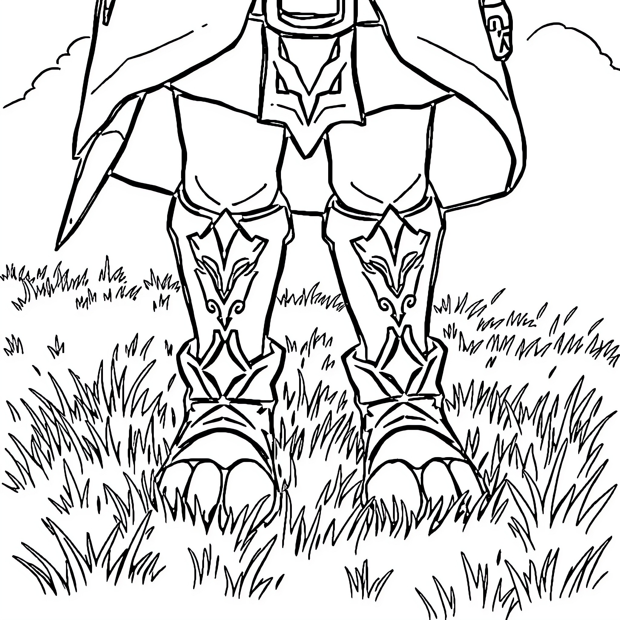 Zelda warrior exploring the wilderness Coloring Page (free black-and-white line drawing printable PDF for all, from beginners to advanced learners, including children, teens, adults, and seniors)