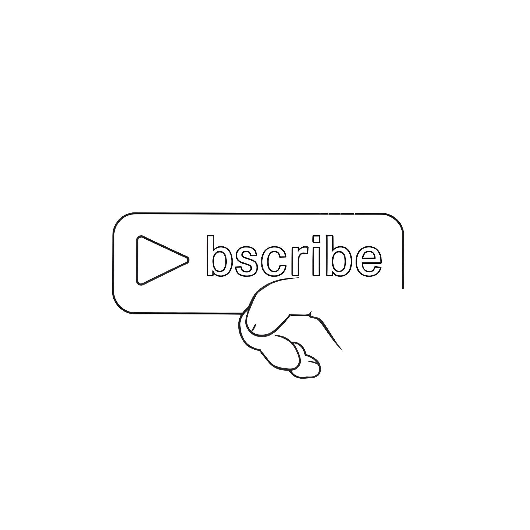 YouTube Subscribe Button Pressed by Hand Coloring Page (free black-and-white line drawing printable PDF for all, from beginners to advanced learners, including children, teens, adults, and seniors)