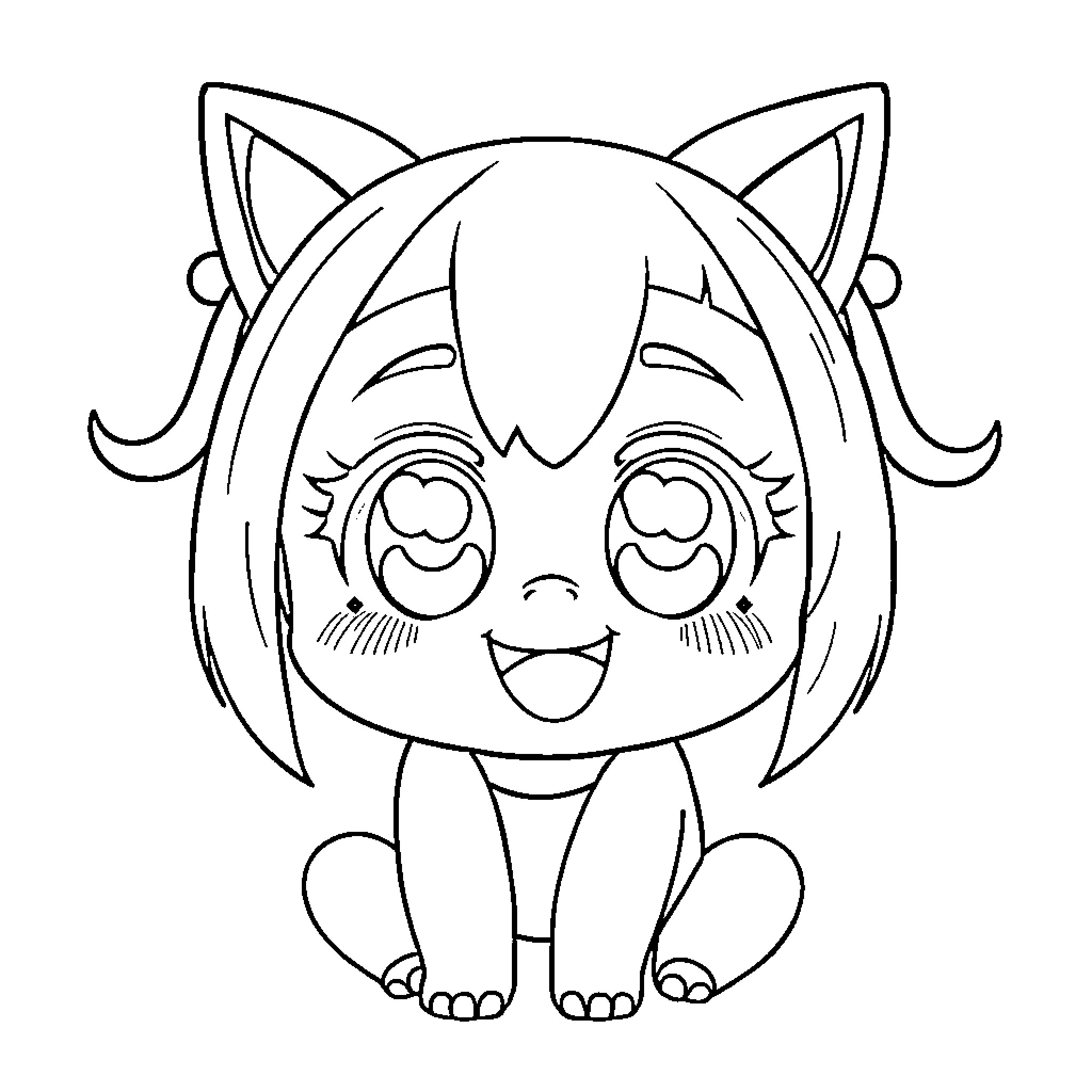 Hinata's Cheerful Feline Expression Coloring Page (free black-and-white line drawing printable PDF for all, from beginners to advanced learners, including children, teens, adults, and seniors)