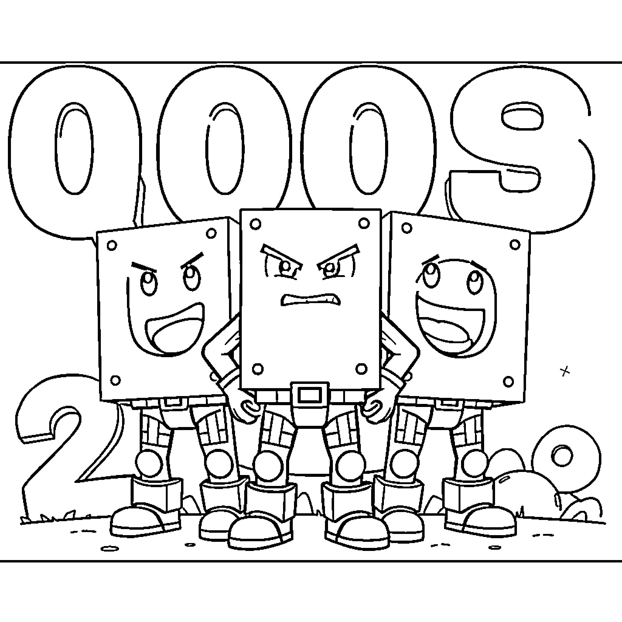 Numberblocks characters standing together Coloring Page (free black-and-white line drawing printable PDF for all, from beginners to advanced learners, including children, teens, adults, and seniors)
