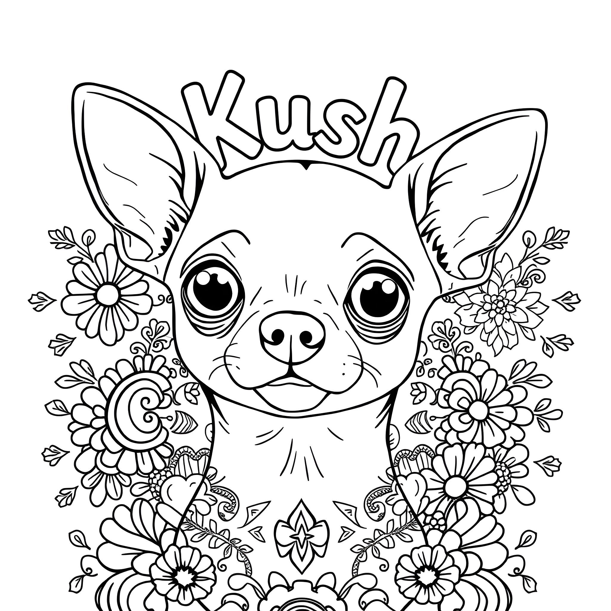 Chihuahua surrounded by delightful floral patterns Coloring Page (free black-and-white line drawing printable PDF for all, from beginners to advanced learners, including children, teens, adults, and seniors)