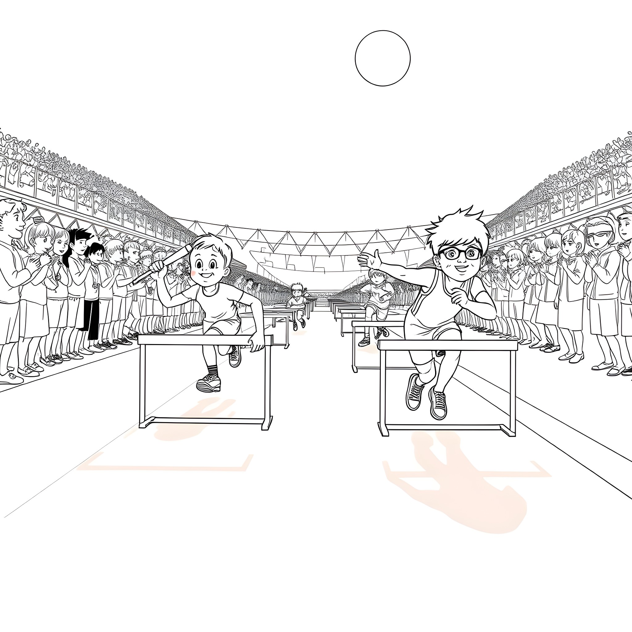 Kid Playing Table Tennis in Stadium Coloring Page (free black-and-white line drawing printable PDF for all, from beginners to advanced learners, including children, teens, adults, and seniors)