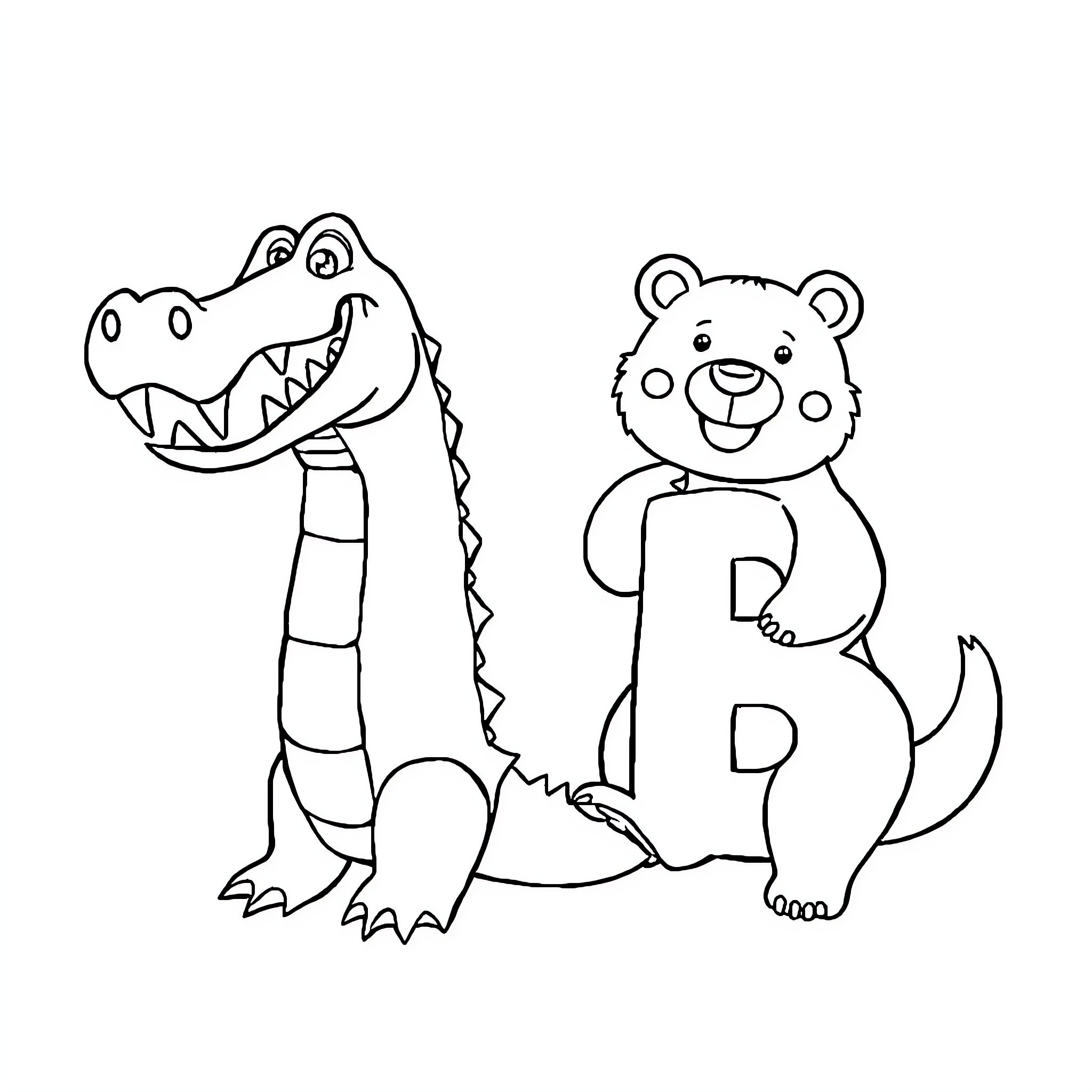 Letter of Playful Animal Friends Coloring Page (free black-and-white line drawing printable PDF for all, from beginners to advanced learners, including children, teens, adults, and seniors)