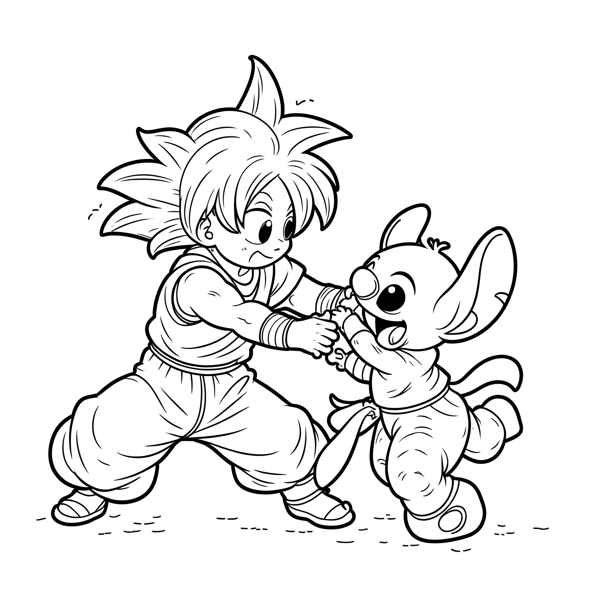 Stitch playing with a friend Coloring Page (free black-and-white line drawing printable PDF for all, from beginners to advanced learners, including children, teens, adults, and seniors)