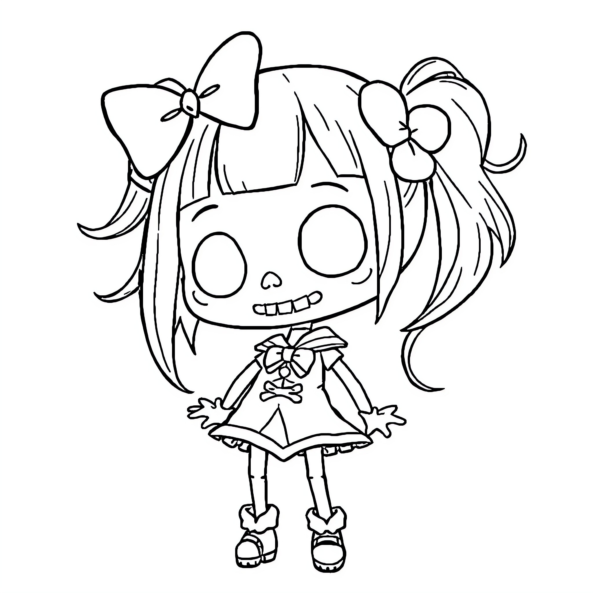 Kuromi in a Cheerful Outfit Coloring Page (free black-and-white line drawing printable PDF for all, from beginners to advanced learners, including children, teens, adults, and seniors)