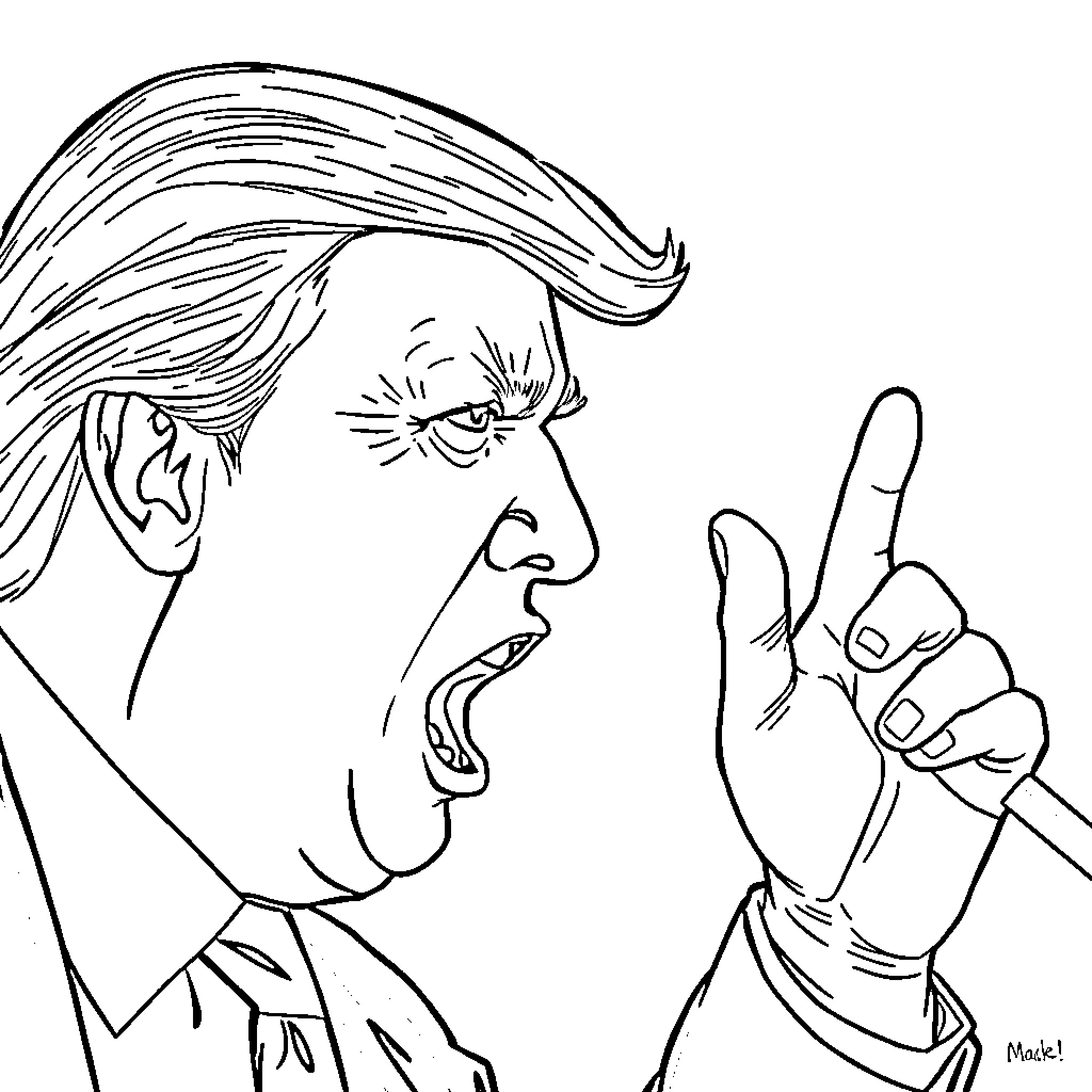 Trump's Passionate Gesturing Coloring Page (free black-and-white line drawing printable PDF for all, from beginners to advanced learners, including children, teens, adults, and seniors)