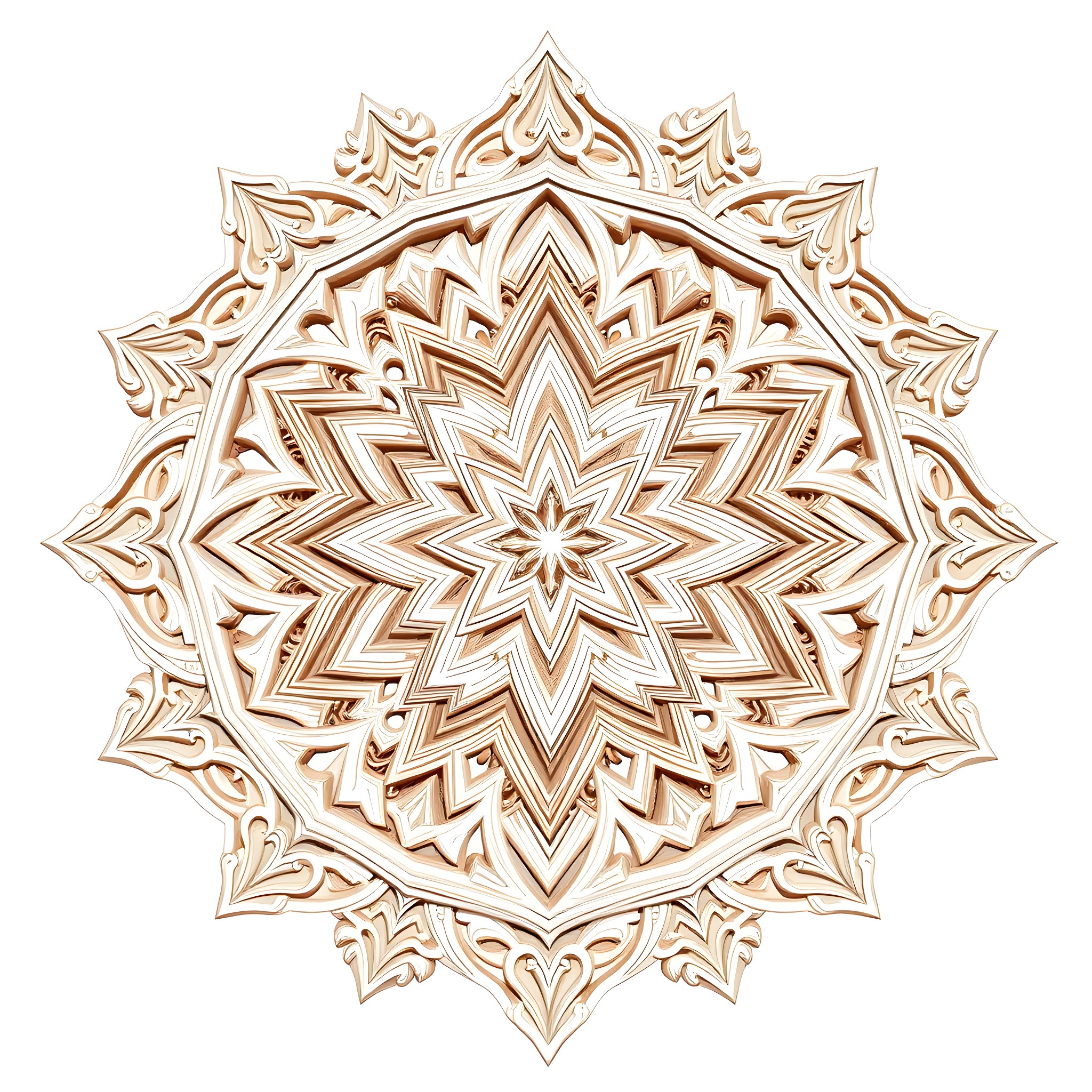 Geometric Pattern of Intricate Wooden Mandala Coloring Page (free black-and-white line drawing printable PDF for all, from beginners to advanced learners, including children, teens, adults, and seniors)