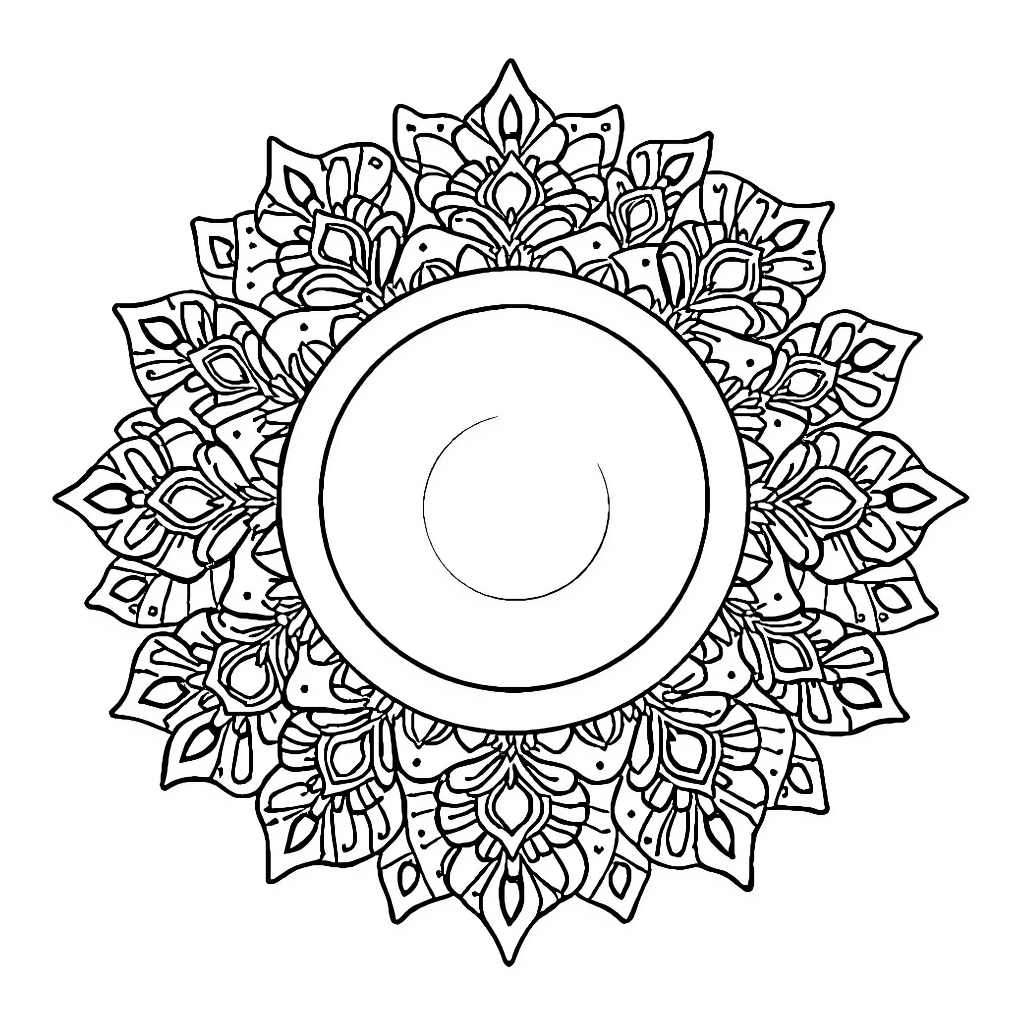 Rangoli design with intricate floral patterns Coloring Page (free black-and-white line drawing printable PDF for all, from beginners to advanced learners, including children, teens, adults, and seniors)