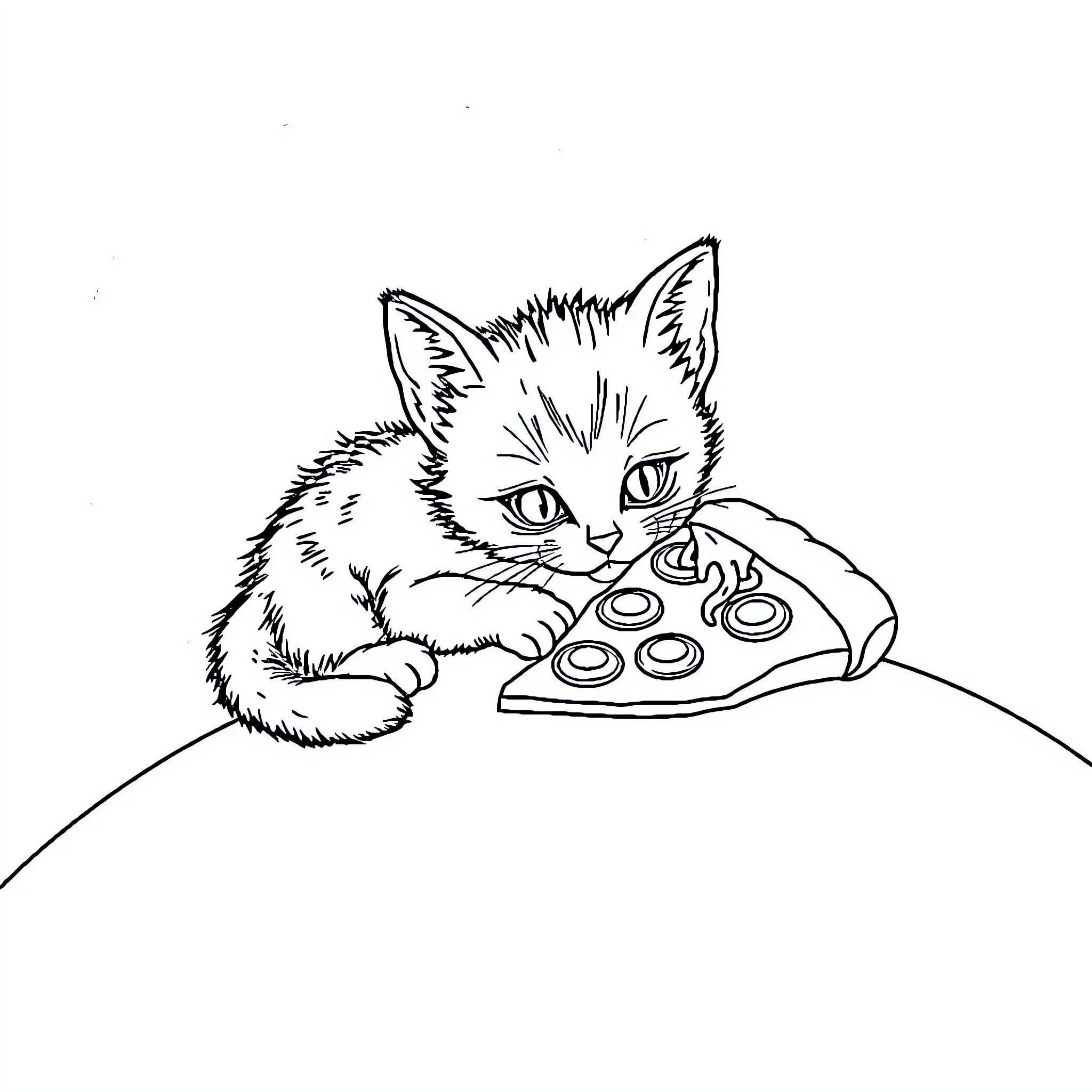 Cat playing with video game controller Coloring Page (free black-and-white line drawing printable PDF for all, from beginners to advanced learners, including children, teens, adults, and seniors)