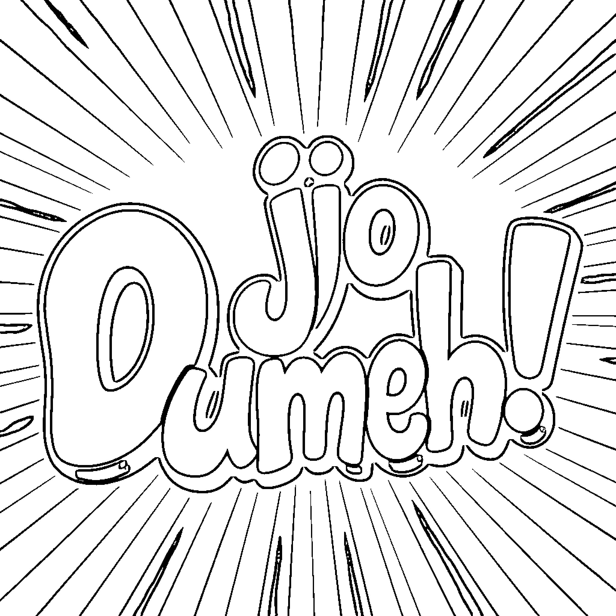 Lettering 'Enjoy cumel!' with radial lines Coloring Page (free black-and-white line drawing printable PDF for all, from beginners to advanced learners, including children, teens, adults, and seniors)