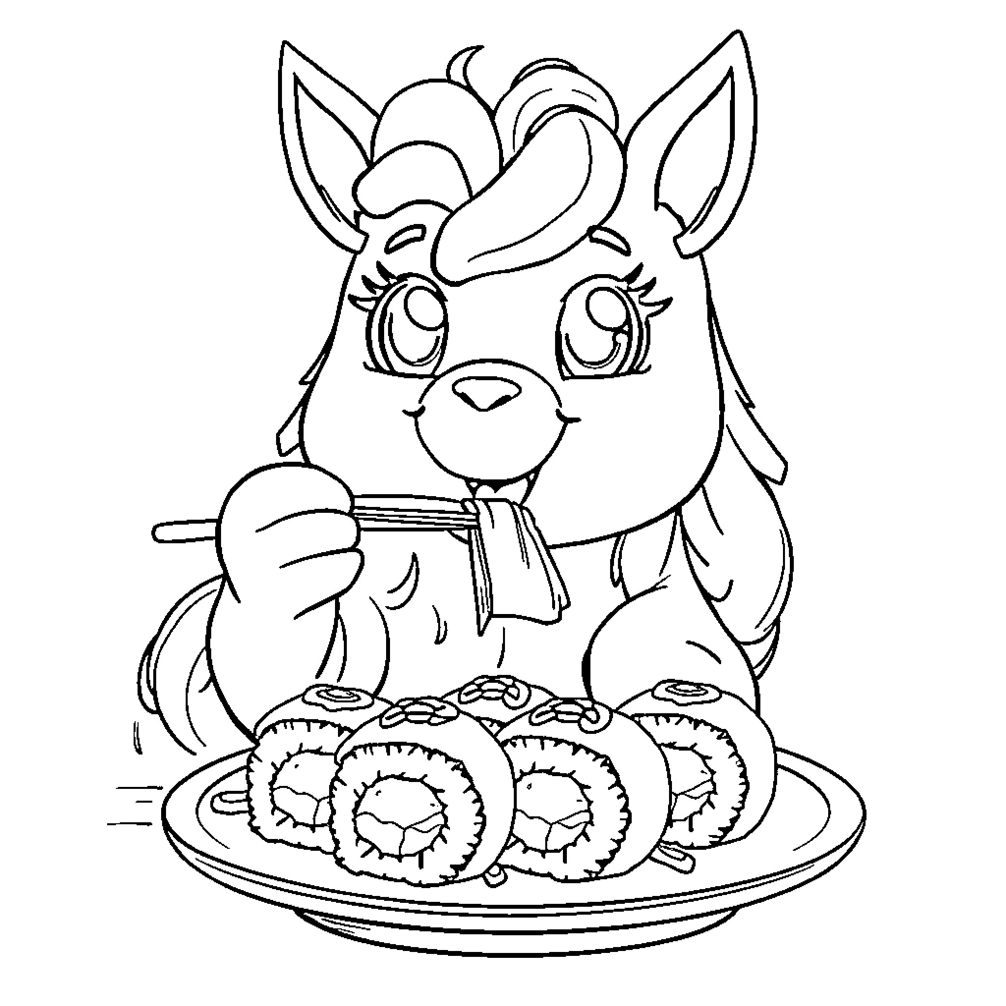 Tralalero Bunny Enjoying a Delightful Meal Coloring Page (free black-and-white line drawing printable PDF for all, from beginners to advanced learners, including children, teens, adults, and seniors)