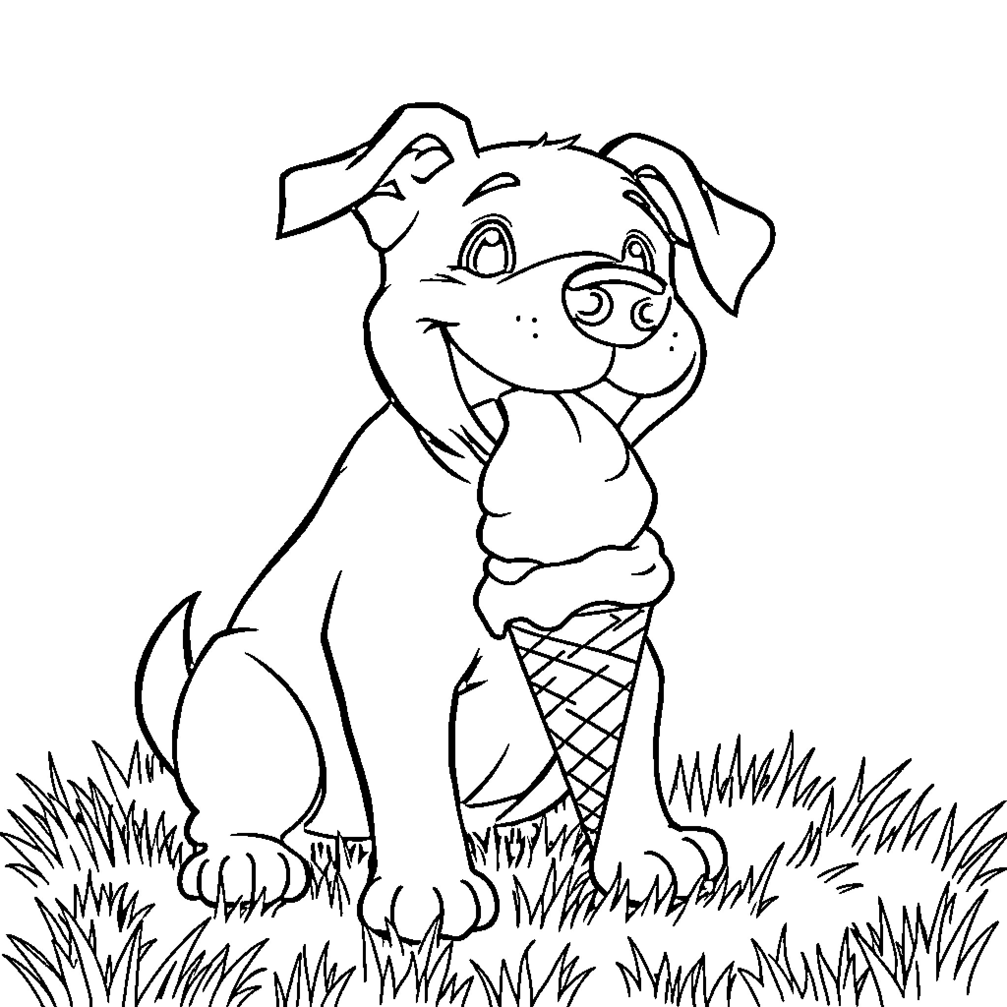 Dog enjoying a tasty ice cream treat outdoors Coloring Page (free black-and-white line drawing printable PDF for all, from beginners to advanced learners, including children, teens, adults, and seniors)