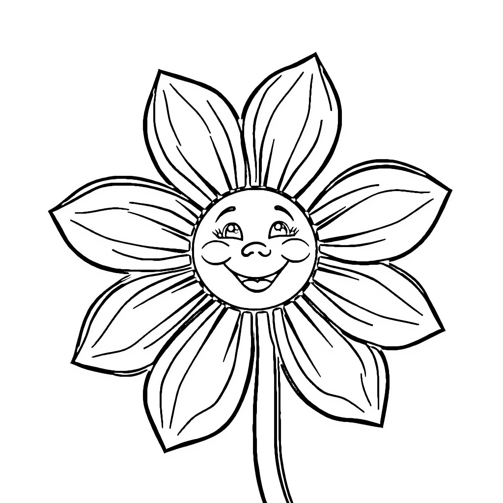Flower with a smiling face Coloring Page (free black-and-white line drawing printable PDF for all, from beginners to advanced learners, including children, teens, adults, and seniors)