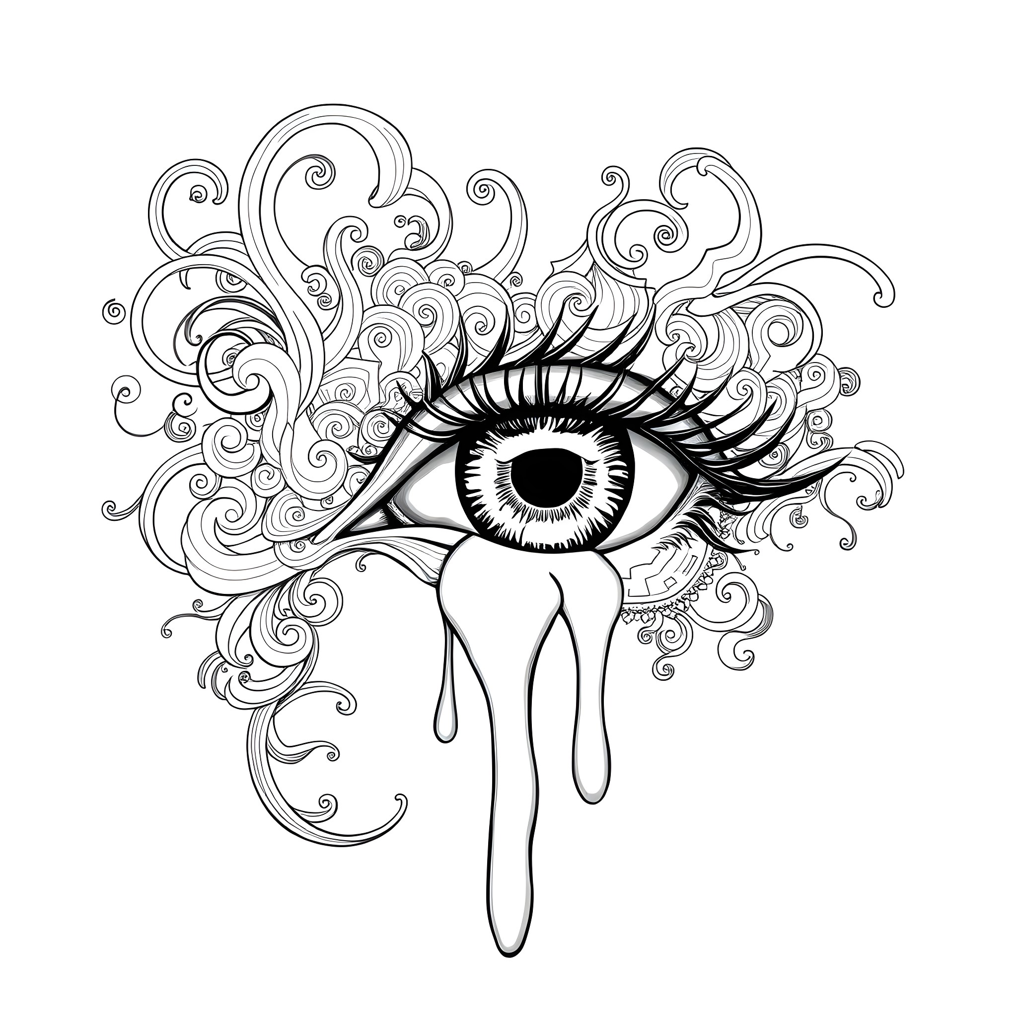 Eye Surrounded by Intricate Patterns Coloring Page (free black-and-white line drawing printable PDF for all, from beginners to advanced learners, including children, teens, adults, and seniors)