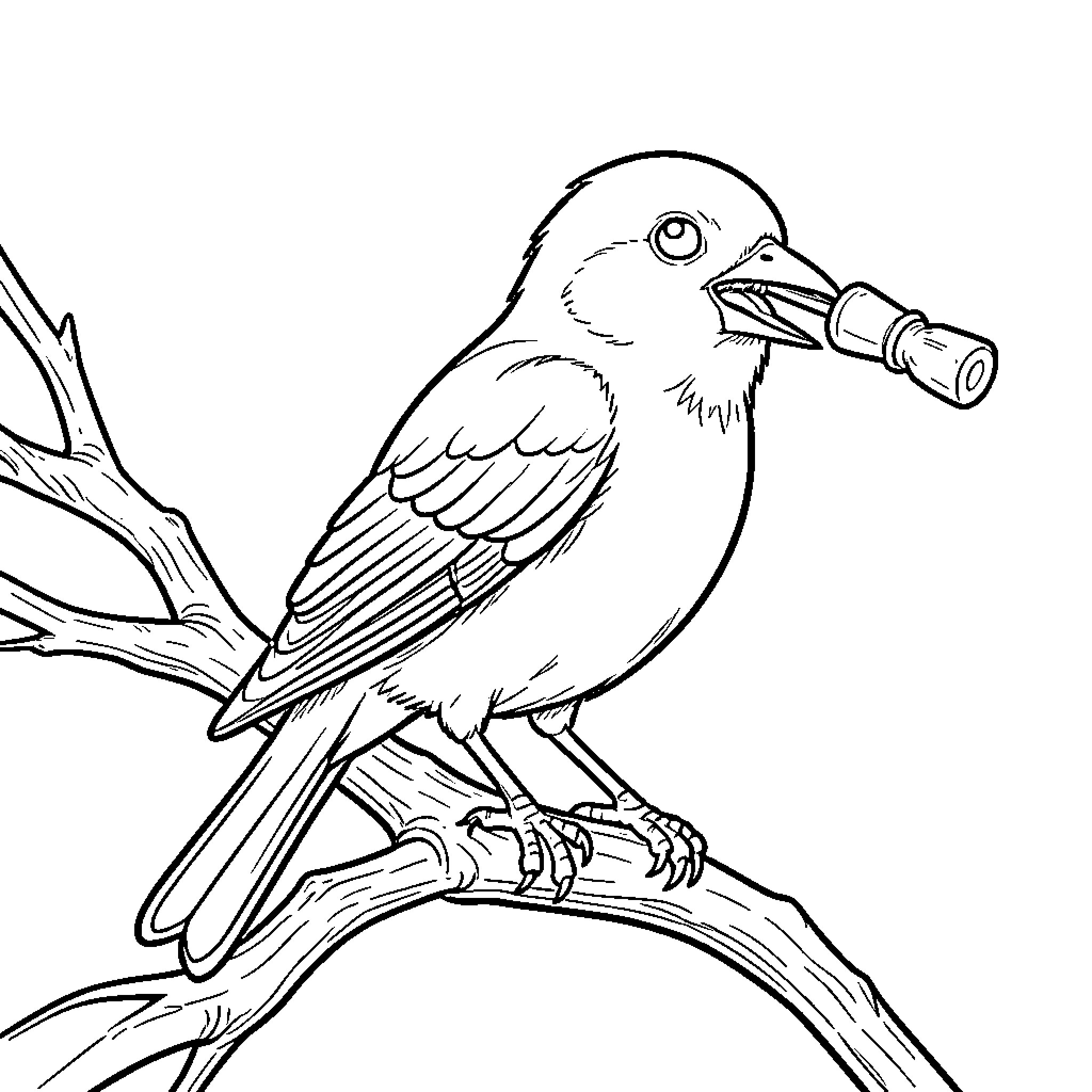 Oiseau tenant un petit objet dans son bec Coloring Page (free black-and-white line drawing printable PDF for all, from beginners to advanced learners, including children, teens, adults, and seniors)