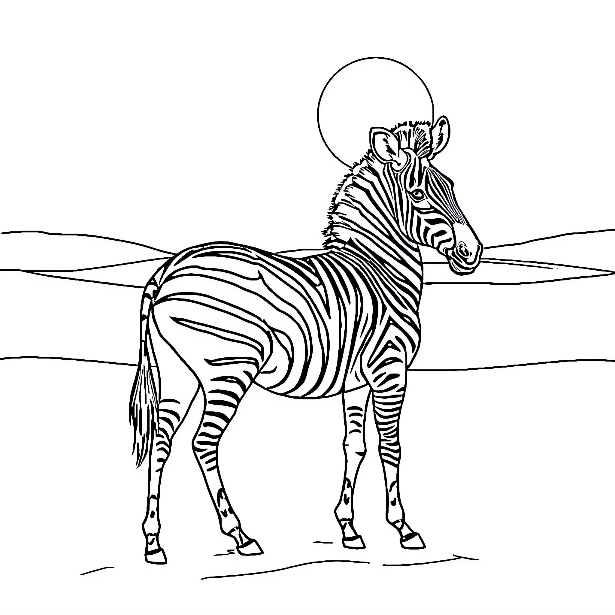 Zebra standing alone in the wilderness Coloring Page (free black-and-white line drawing printable PDF for all, from beginners to advanced learners, including children, teens, adults, and seniors)