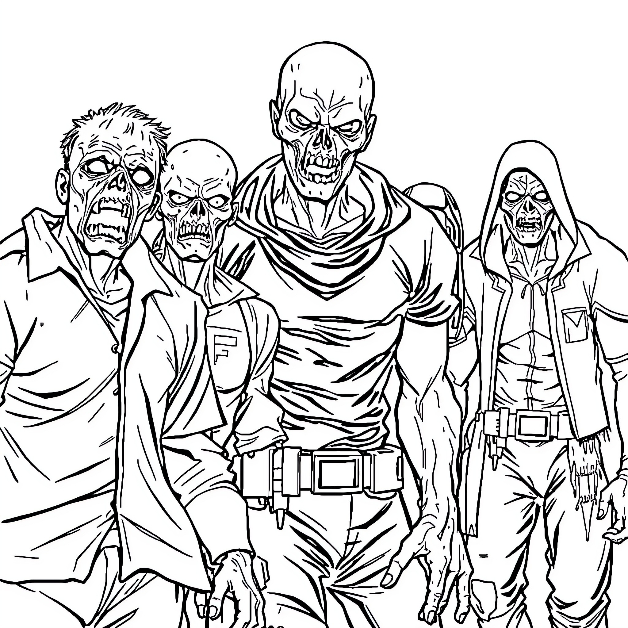 Marvels of Menacing Undead Figures Coloring Page (free black-and-white line drawing printable PDF for all, from beginners to advanced learners, including children, teens, adults, and seniors)