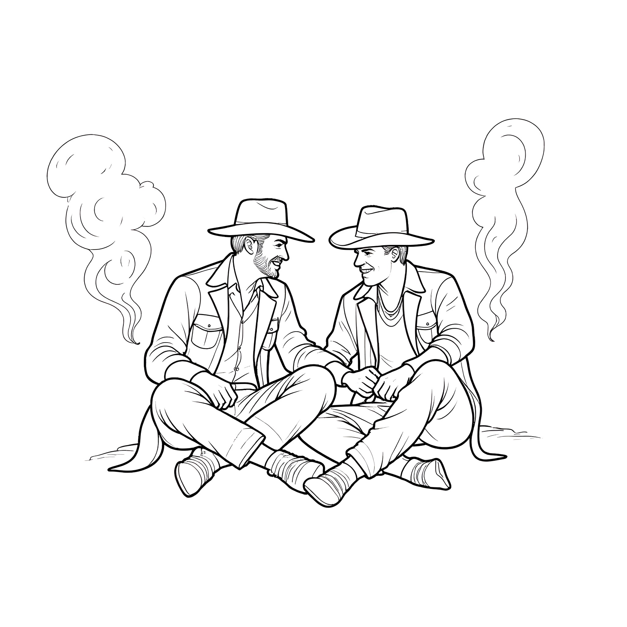 Wayne and friend relaxing outdoors Coloring Page (free black-and-white line drawing printable PDF for all, from beginners to advanced learners, including children, teens, adults, and seniors)