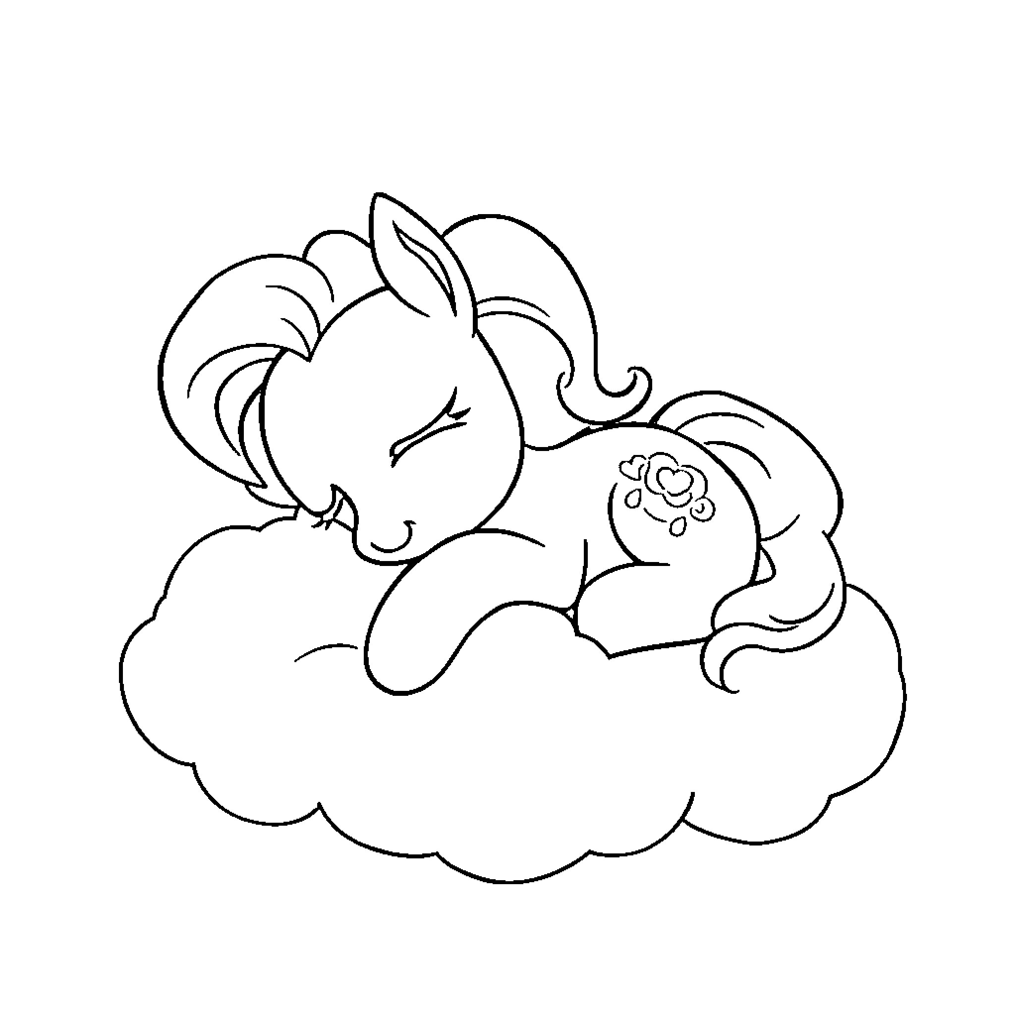 Pinkie Pie napping peacefully on a cloud Coloring Page (free black-and-white line drawing printable PDF for all, from beginners to advanced learners, including children, teens, adults, and seniors)