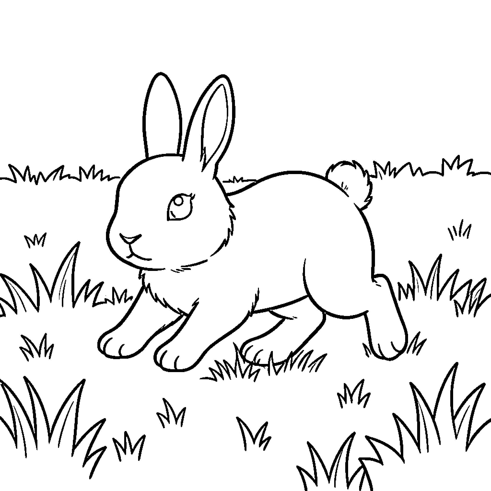 Bunny hopping through the tall grass Coloring Page (free black-and-white line drawing printable PDF for all, from beginners to advanced learners, including children, teens, adults, and seniors)