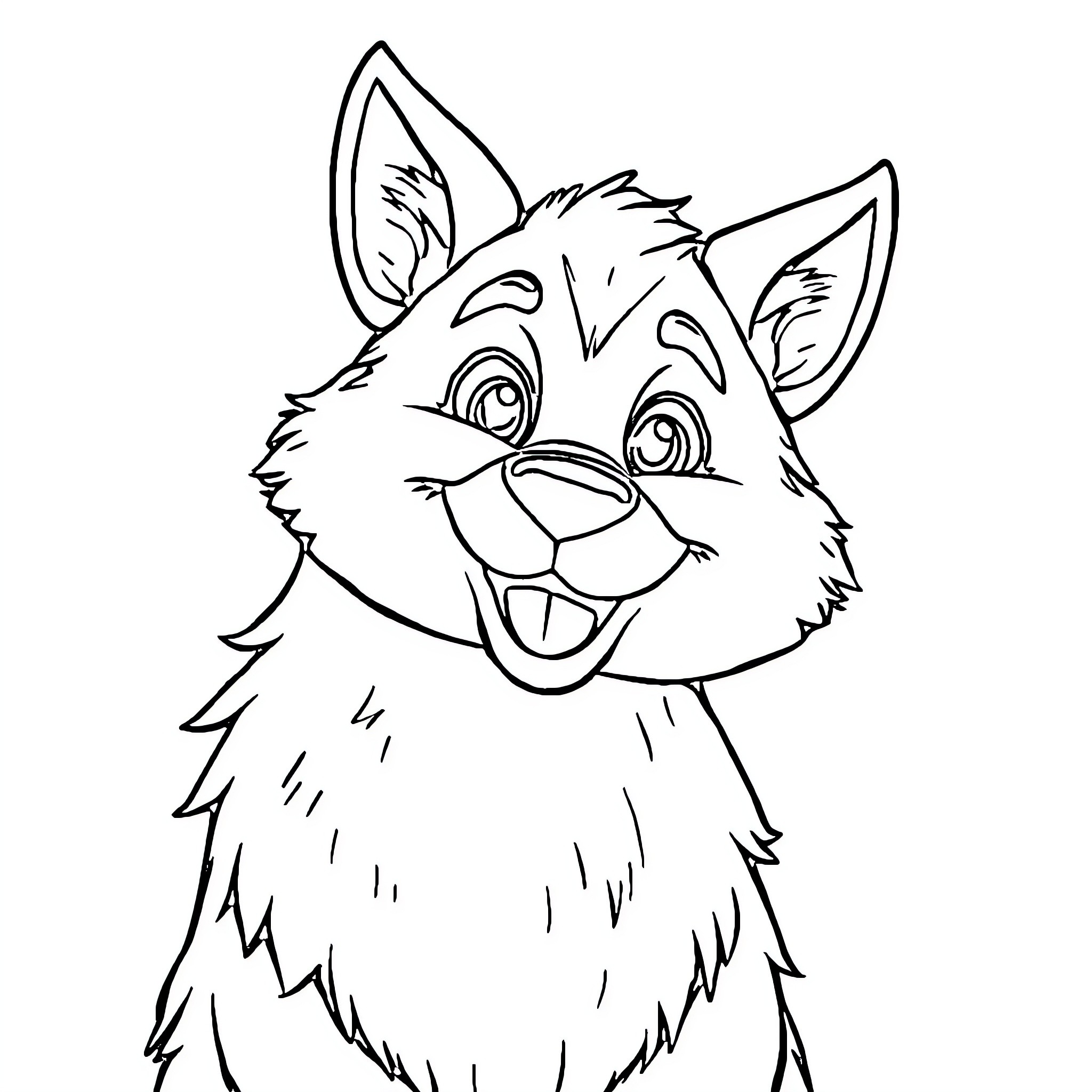 Loup the Cheerful Wolf's Illustration Coloring Page (free black-and-white line drawing printable PDF for all, from beginners to advanced learners, including children, teens, adults, and seniors)