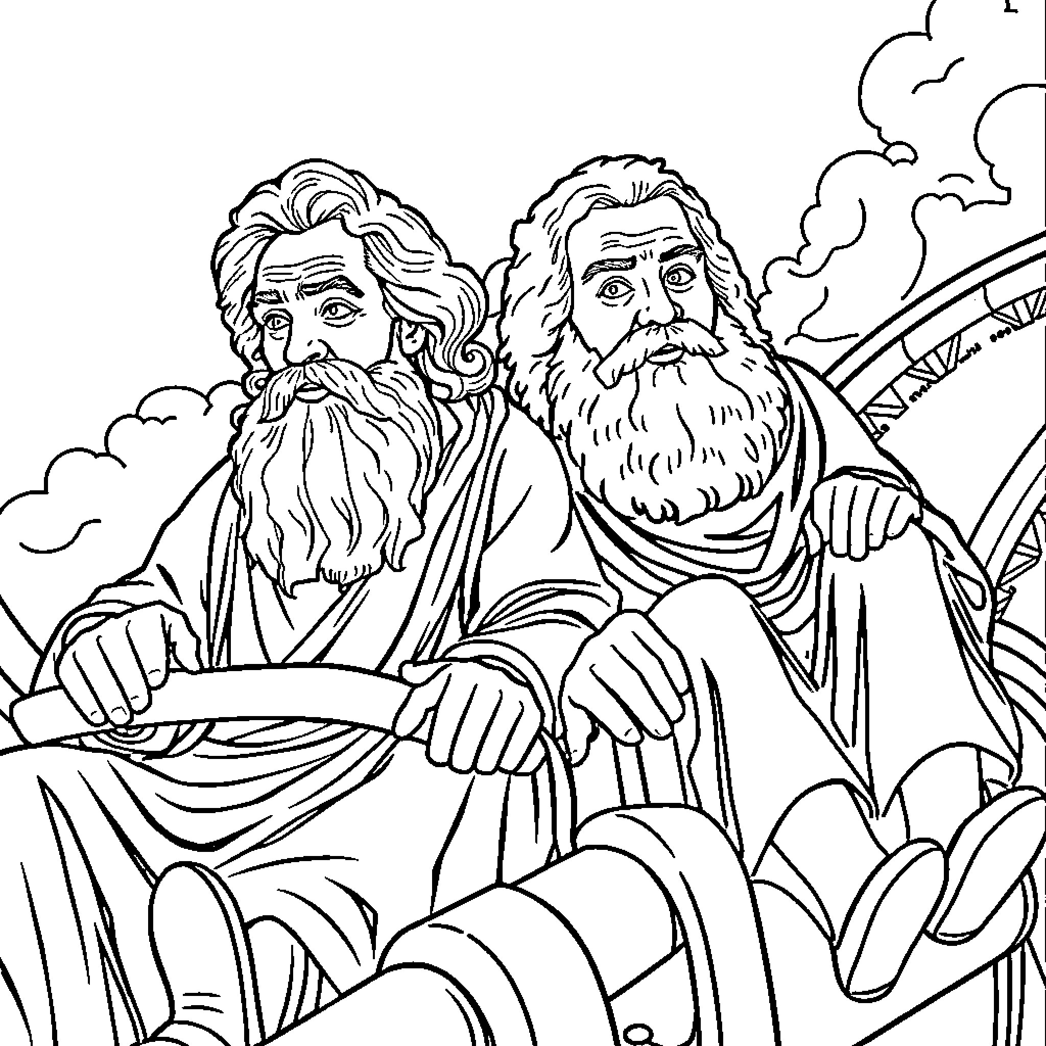 Socrates and Plato in Philosophical Discourse Coloring Page (free black-and-white line drawing printable PDF for all, from beginners to advanced learners, including children, teens, adults, and seniors)