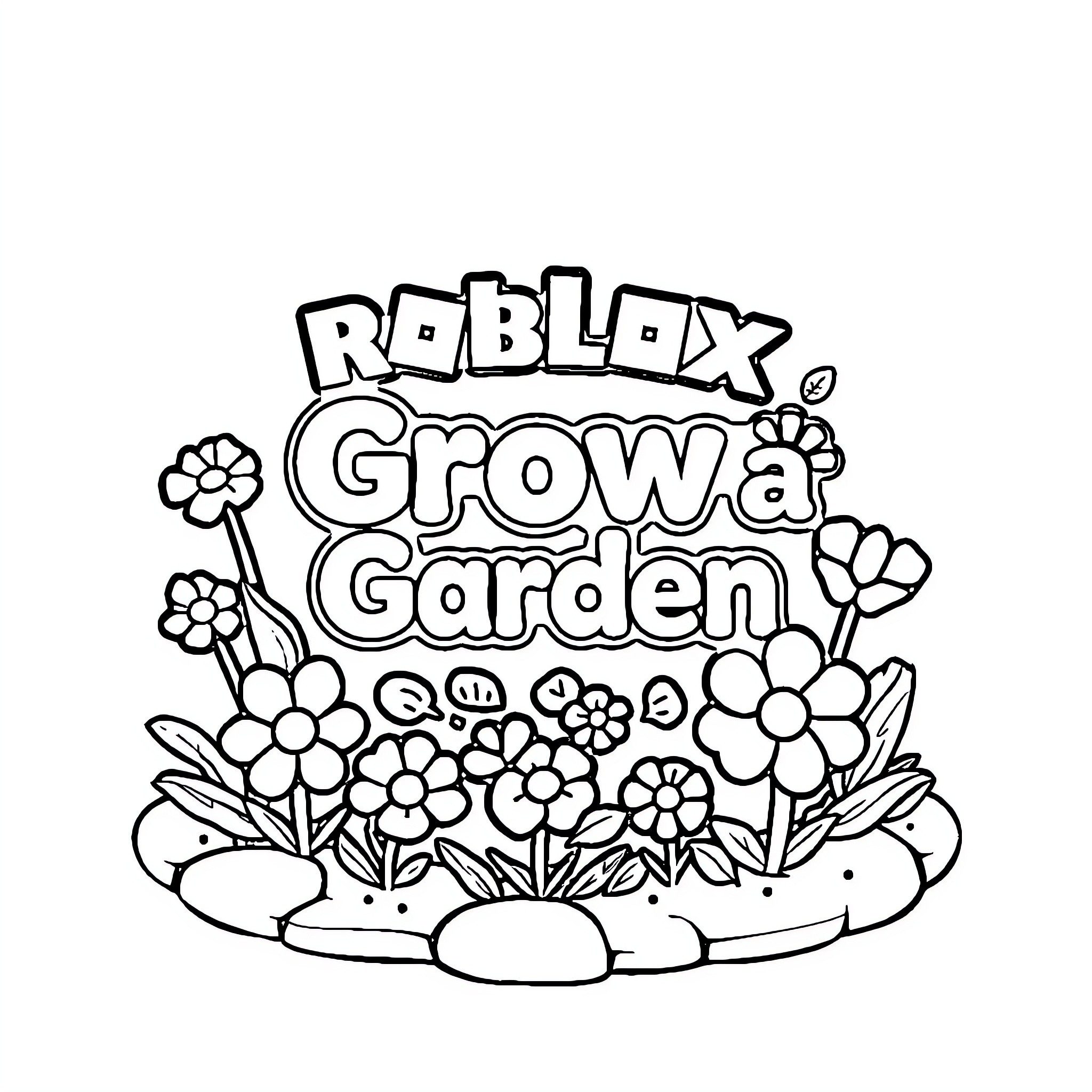 Roblox Grow a Garden with Flowers Coloring Page (free black-and-white line drawing printable PDF for all, from beginners to advanced learners, including children, teens, adults, and seniors)