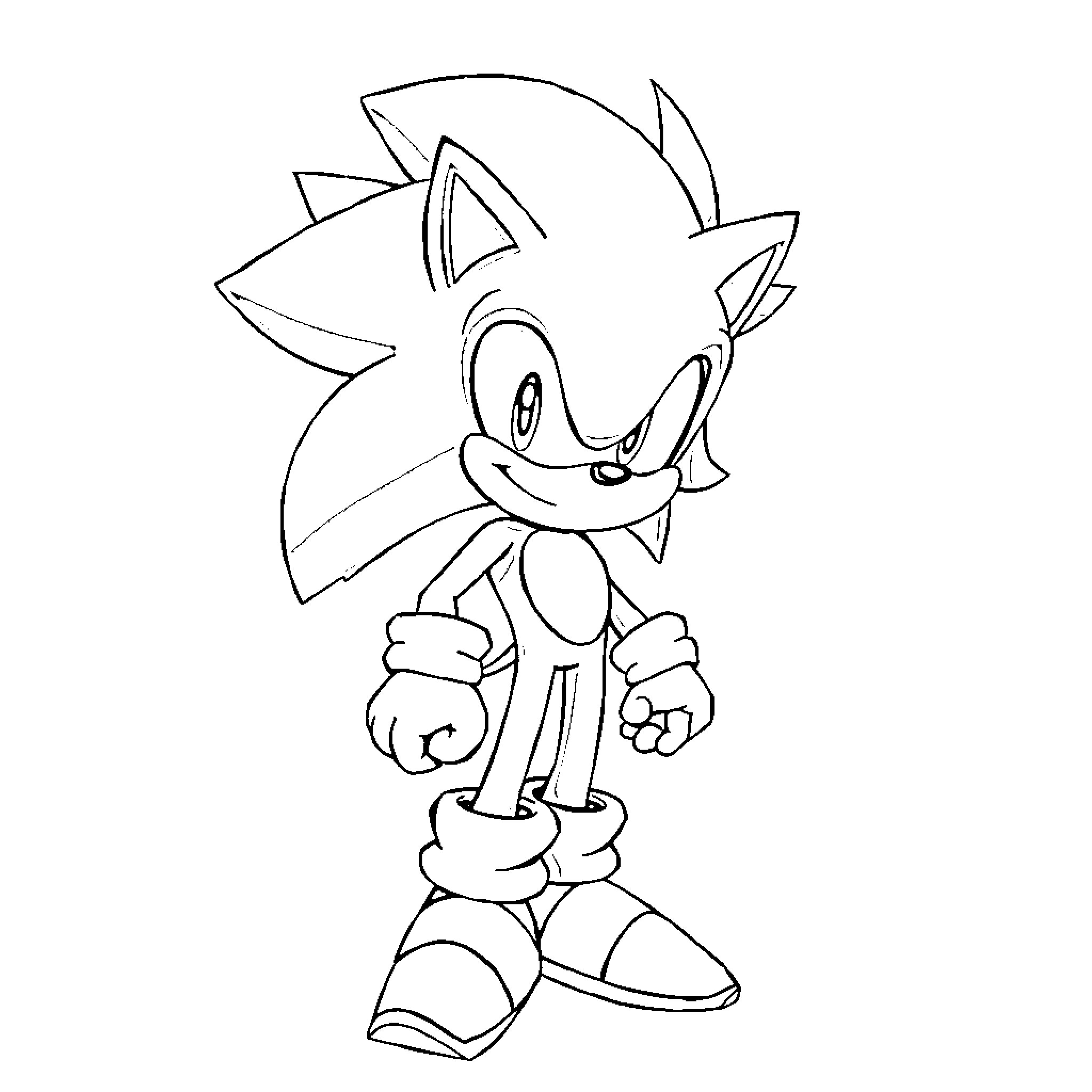 Sonic the Hedgehog in an animated pose Coloring Page (free black-and-white line drawing printable PDF for all, from beginners to advanced learners, including children, teens, adults, and seniors)
