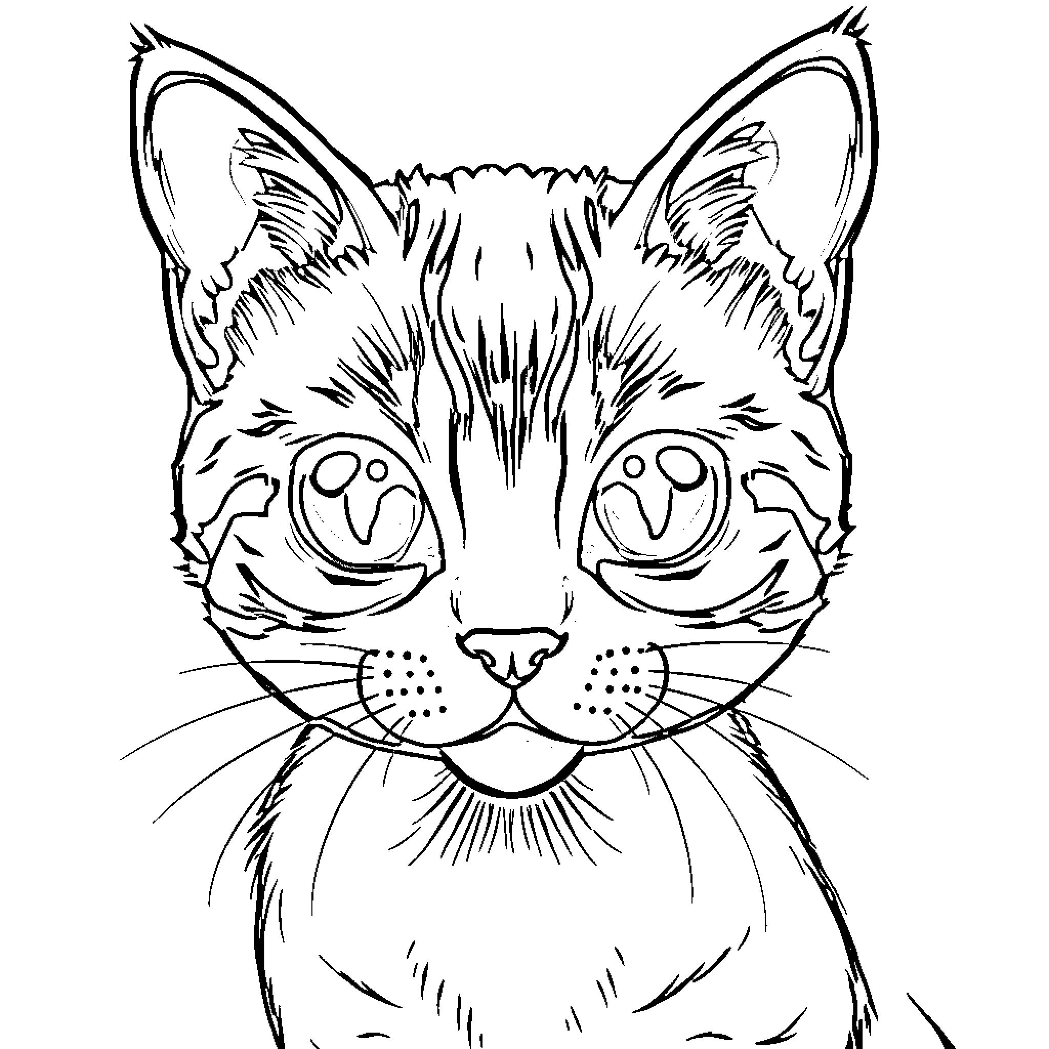 Kitten with expressive eyes Coloring Page (free black-and-white line drawing printable PDF for all, from beginners to advanced learners, including children, teens, adults, and seniors)