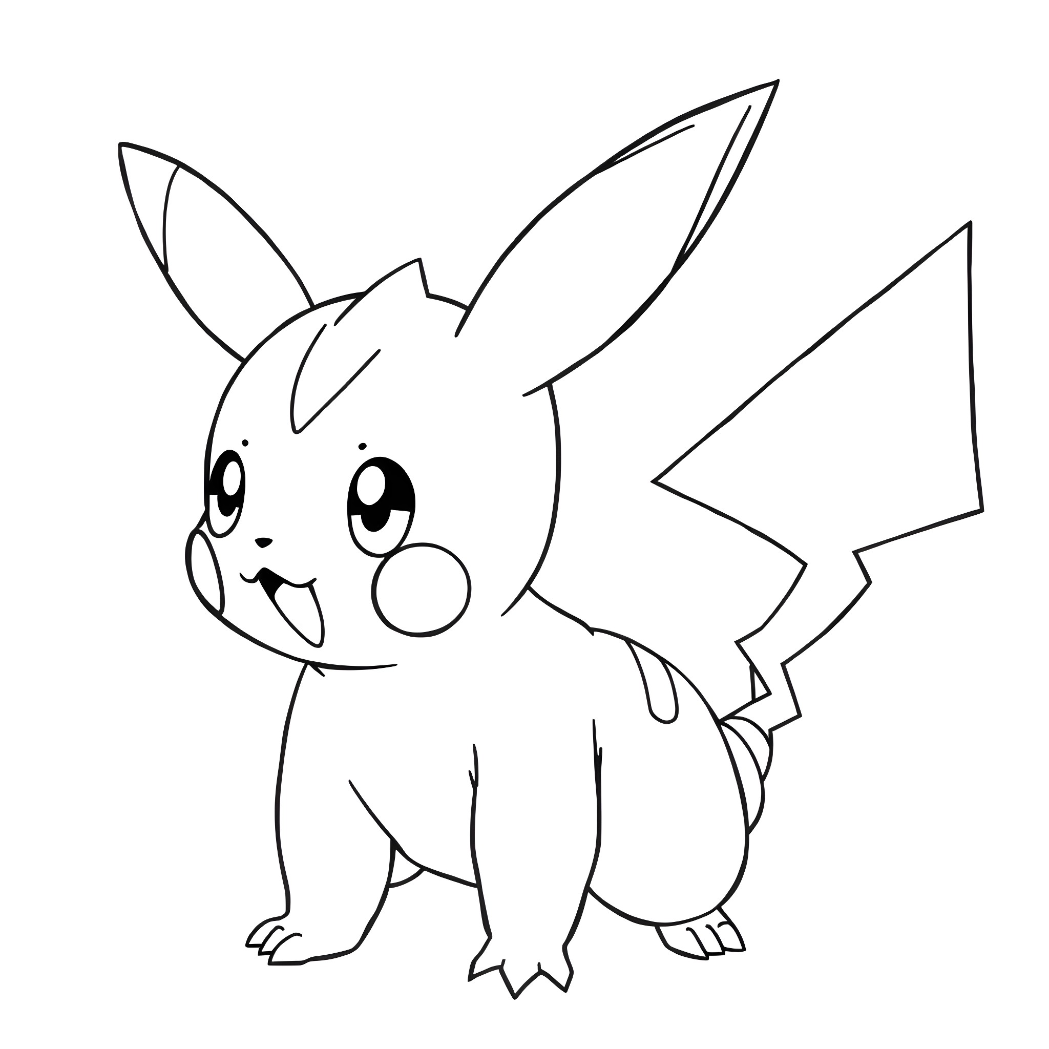 Pikachu happily waving Coloring Page (free black-and-white line drawing printable PDF for all, from beginners to advanced learners, including children, teens, adults, and seniors)