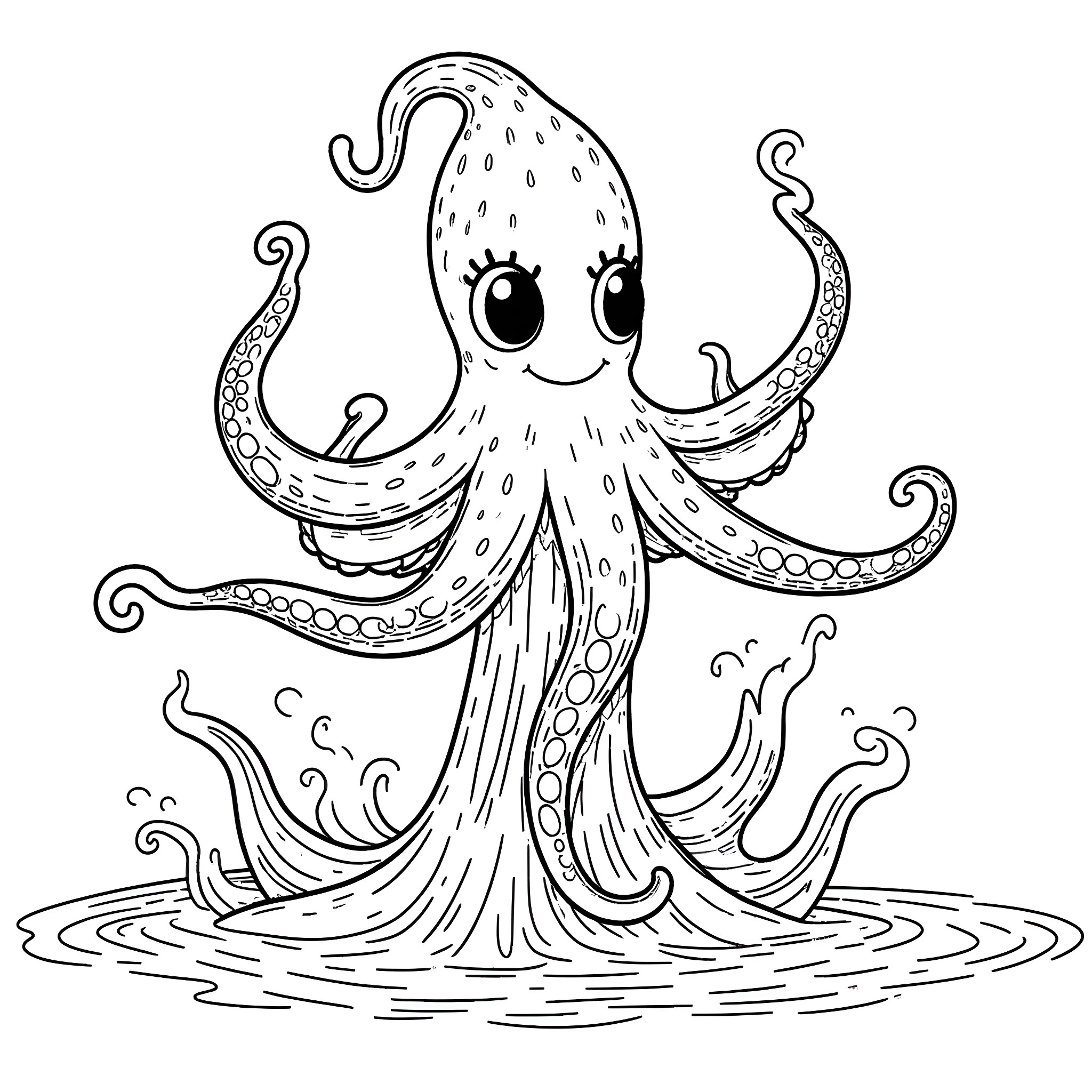 Chutulu's Playful Underwater Antics Coloring Page (free black-and-white line drawing printable PDF for all, from beginners to advanced learners, including children, teens, adults, and seniors)