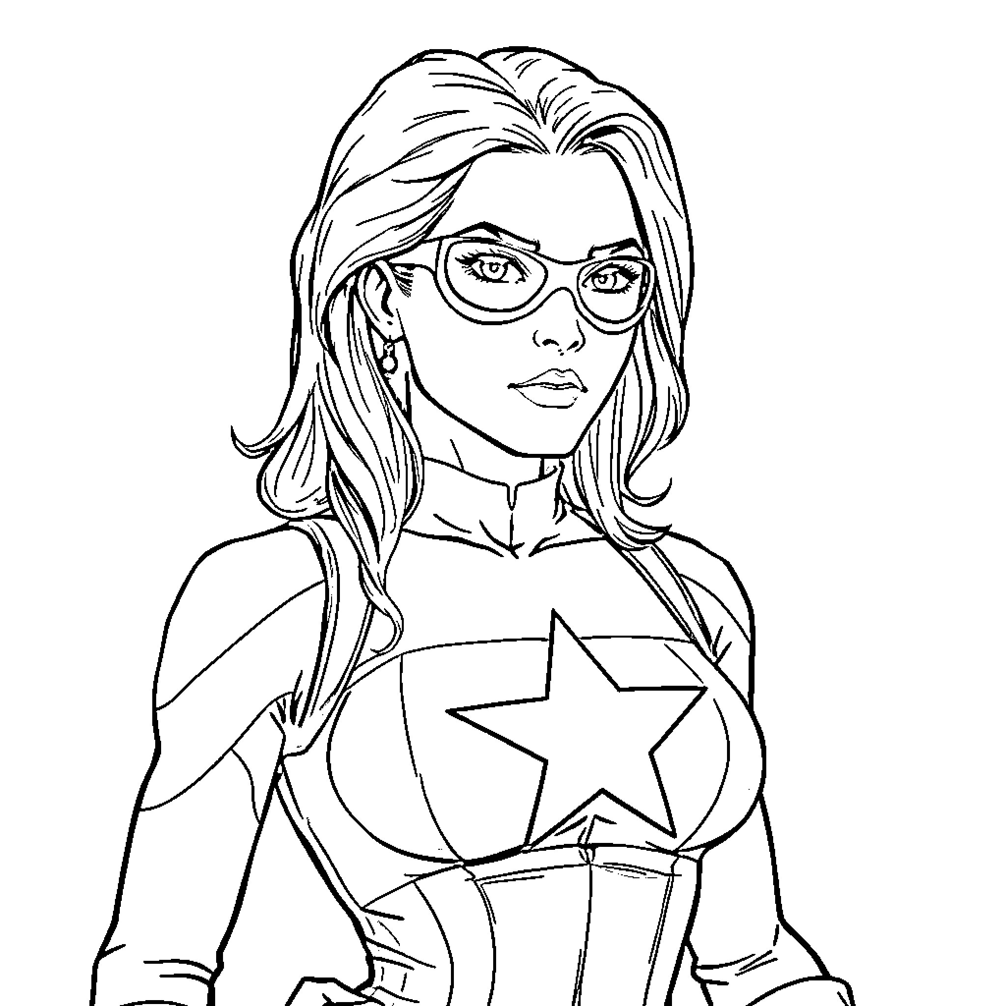 Buffy the Superhero in Action Coloring Page (free black-and-white line drawing printable PDF for all, from beginners to advanced learners, including children, teens, adults, and seniors)