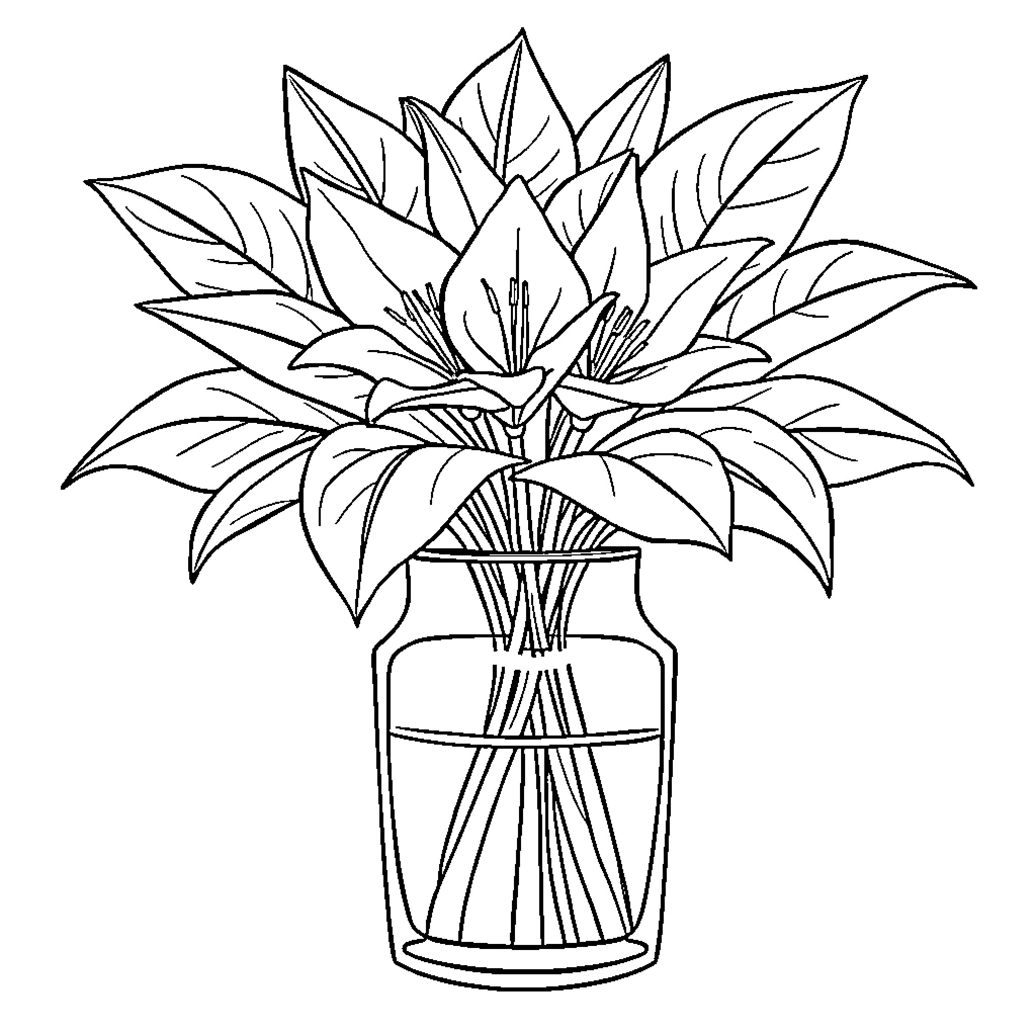 Vase of decorative flowers Coloring Page (free black-and-white line drawing printable PDF for all, from beginners to advanced learners, including children, teens, adults, and seniors)