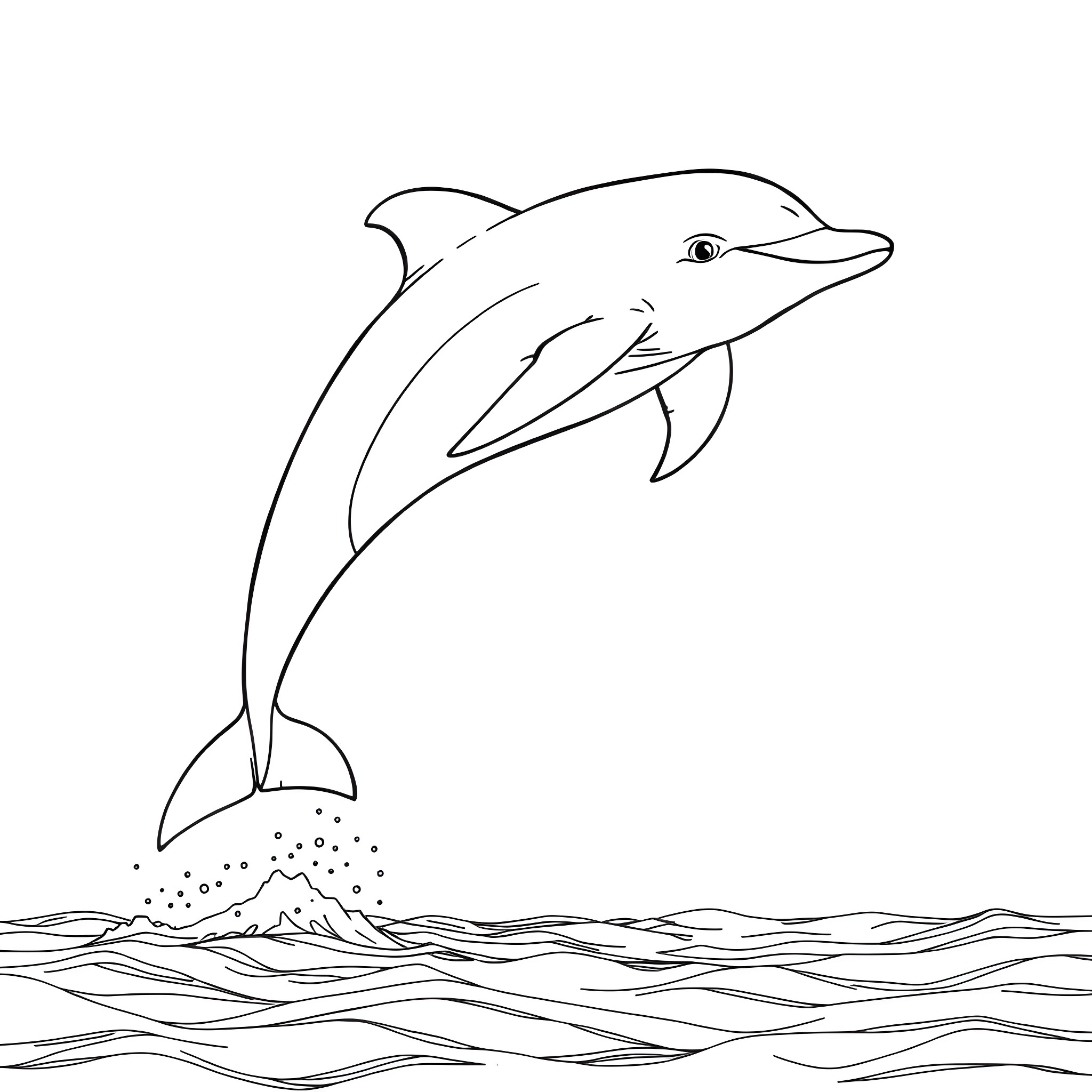 Dolphin jumping out of the waves Coloring Page (free black-and-white line drawing printable PDF for all, from beginners to advanced learners, including children, teens, adults, and seniors)